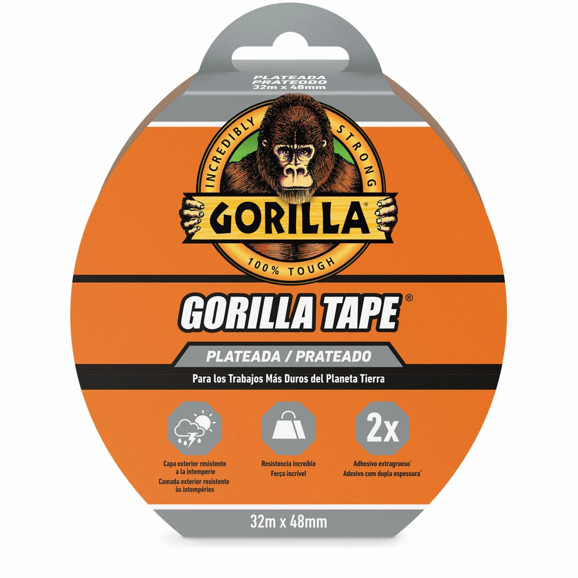 GORILLA Nuevo Tape - Cinta Americana Plata | Agarre Extrafuerte en Superficies Rugosas e Irregulares | Multiusos y Resistente al Agua (32 Metros)