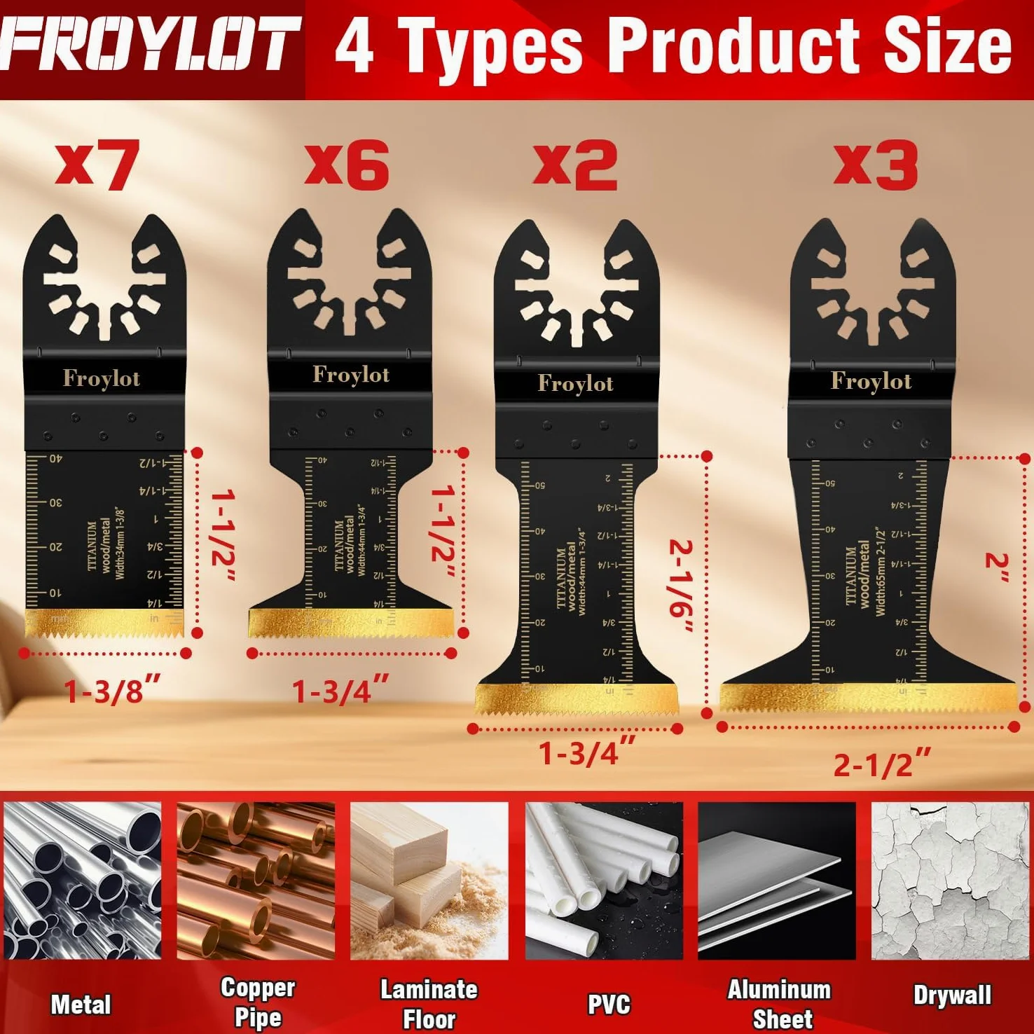 FROYLOT 18 cuchillas oscilantes de titanio, cuchillas universales multiherramienta para corte de madera de metal, kits de cuchillas multiherramienta para Dewalt Bosch Milwaukee Ryobi