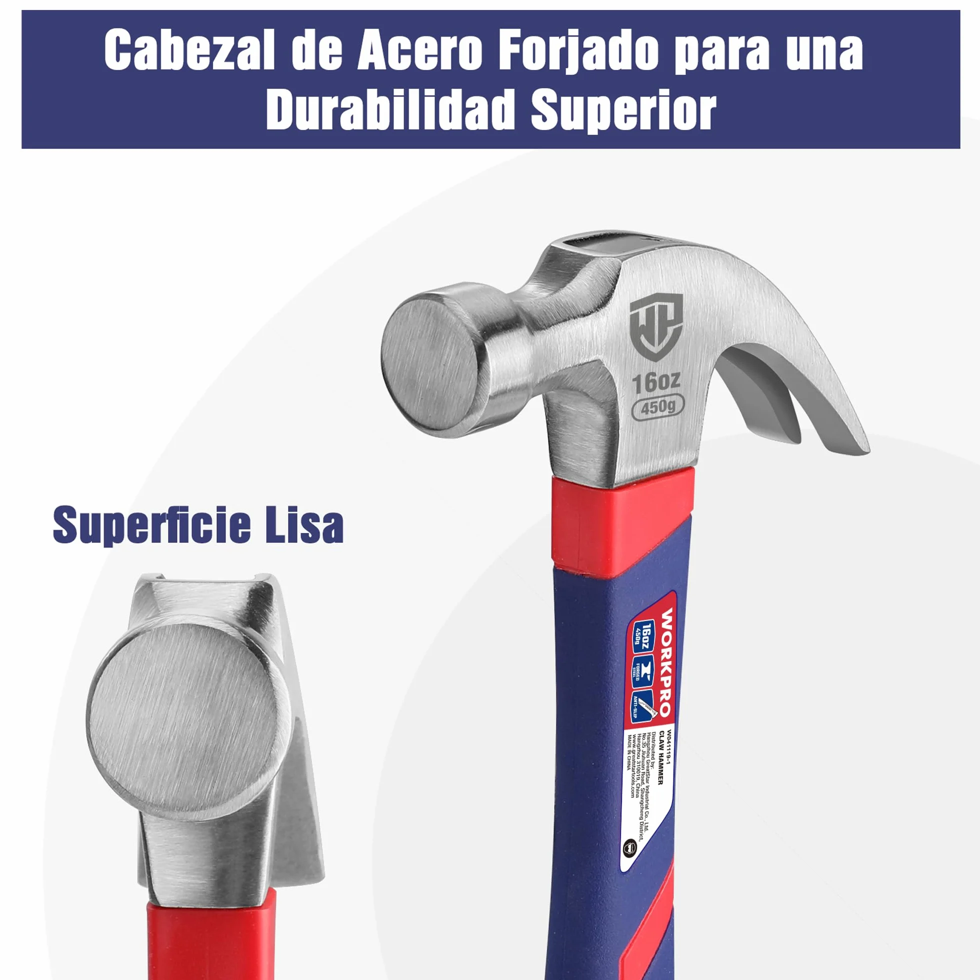 WORKPRO Martillo de Carpintero 2 Piezas, Martillo de Uñas 720 g y 340 g, Martillo de Garra con Mango Ergonómico Antideslizante, para Carpintería, Bricolaje y Reparaciones de Madera