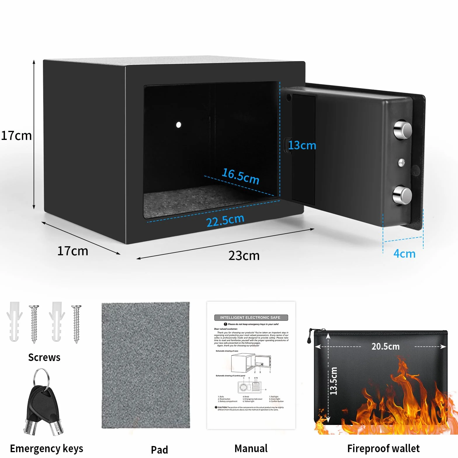 Caja Fuerte Pequeña Electrónica con Cerradura Digital 23x17x17cm Empotrable para Seguridad Hogar