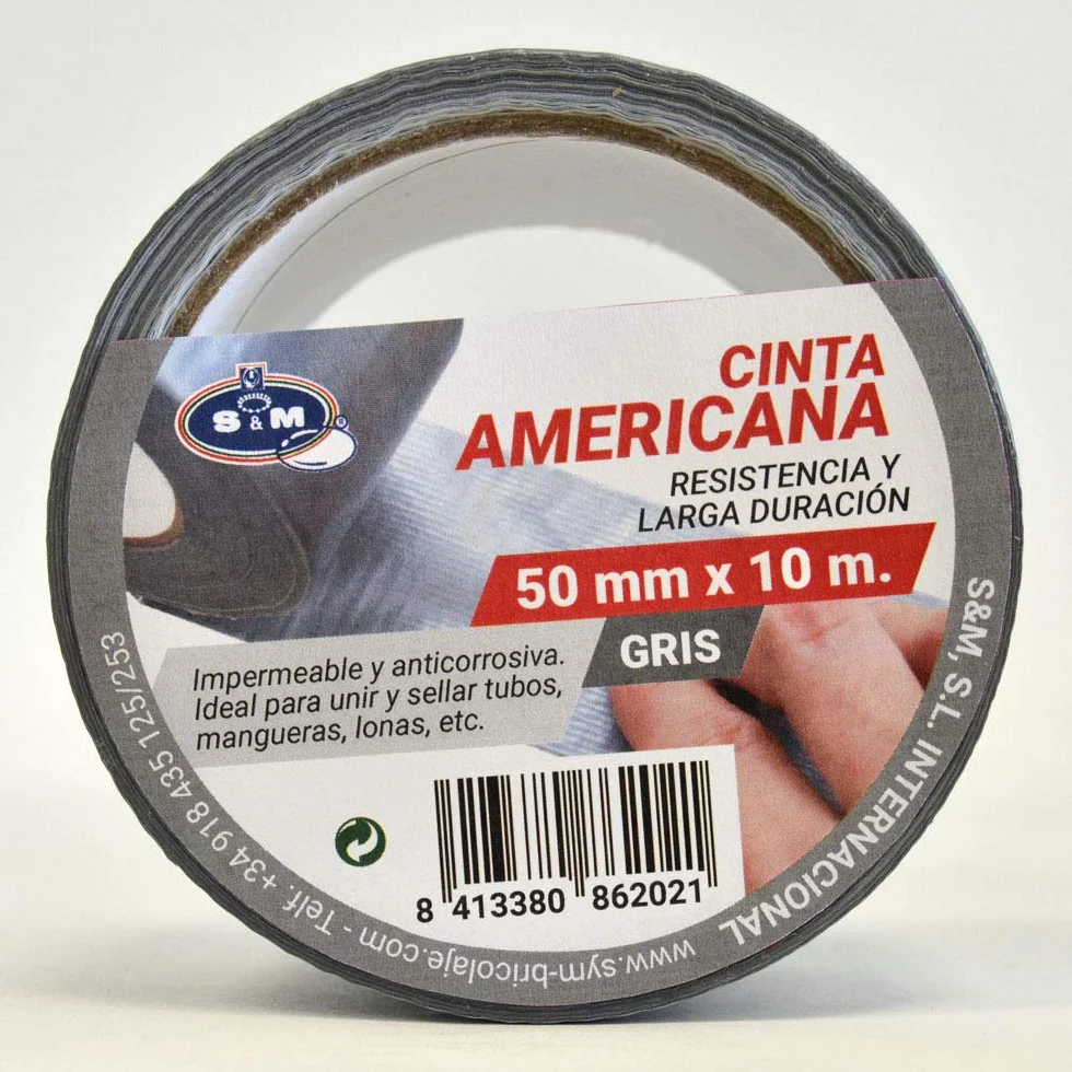 S&M Cinta americana gris 50 mm x 10 m SANEAPLAST- Cinta adhesiva americana aislante– Rollo de 10 metros