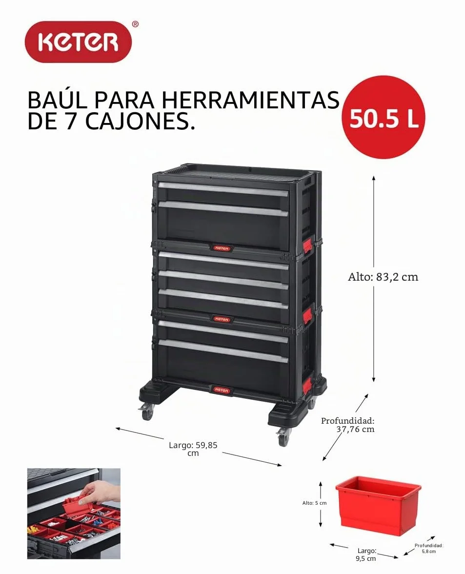 Keter Carro de herramientas 7 cajones 59.85 x 37.76 x 83.2 cm Negro