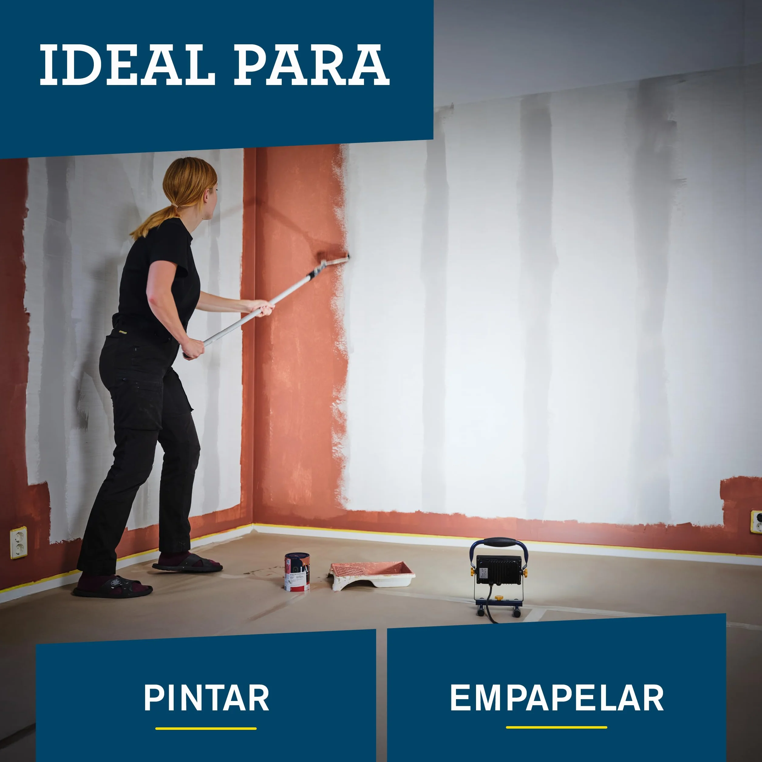 Rapid Luz de trabajo LED The Painter, Potente luz de 2000 lúmenes con ángulo de iluminación ajustable para pintar y empapelar, antideslumbrante, IP65, y temperatura de color de 6000K, cable de 2,5m