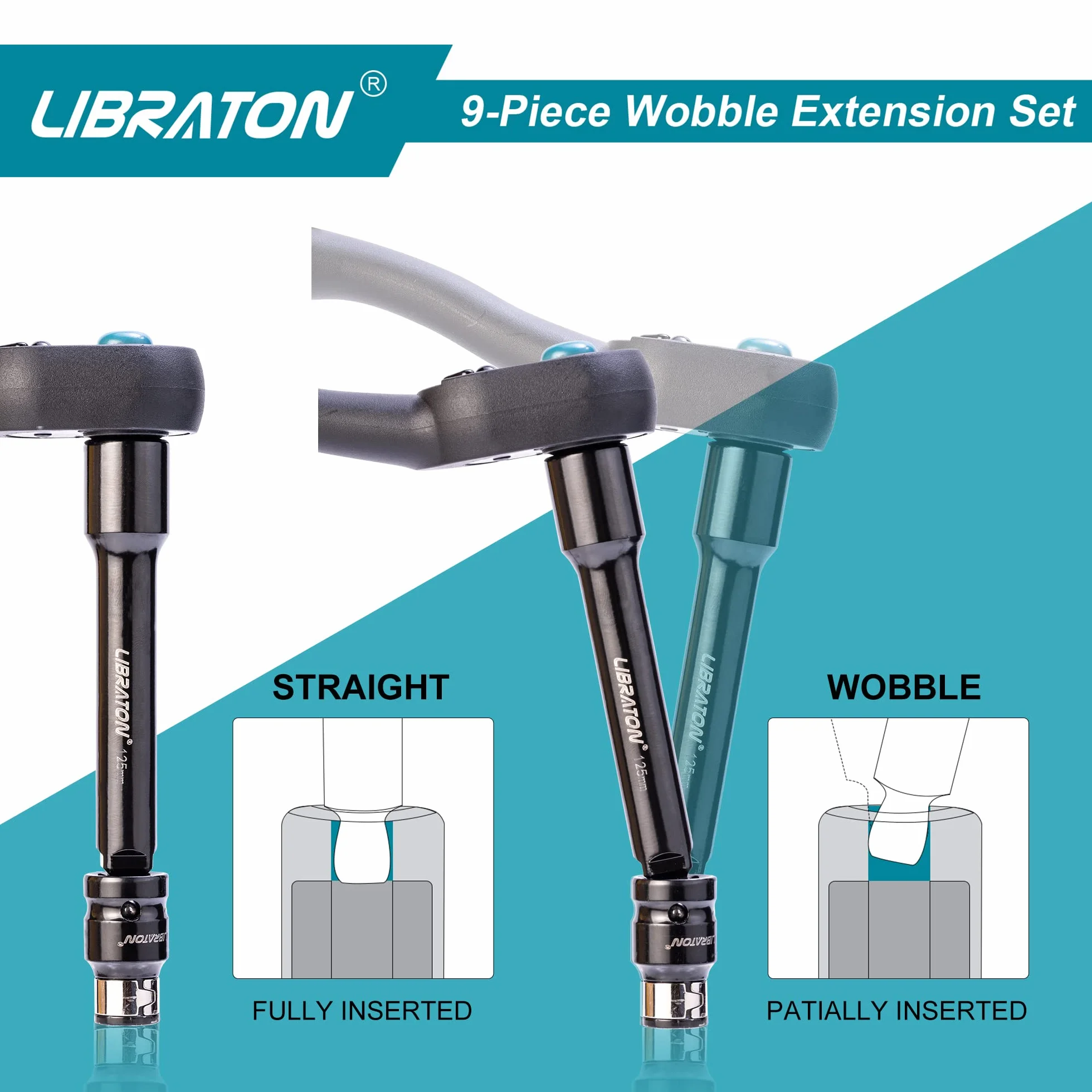 Libraton 9pcs Juego de Extensiónes Wobble, Barras de Extensión Inclinación Basculantes in Acero Cromado y Vanadio con Bandeja de Almacenamiento de EVA