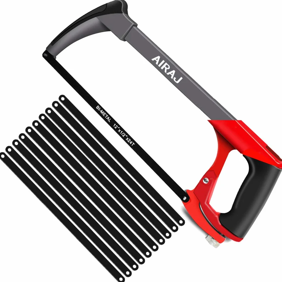 AIRAJ Sierra para Metales 300mm Ajusta la Tensión 2 Ángulos de Corte 45°/90° 10 Hojas