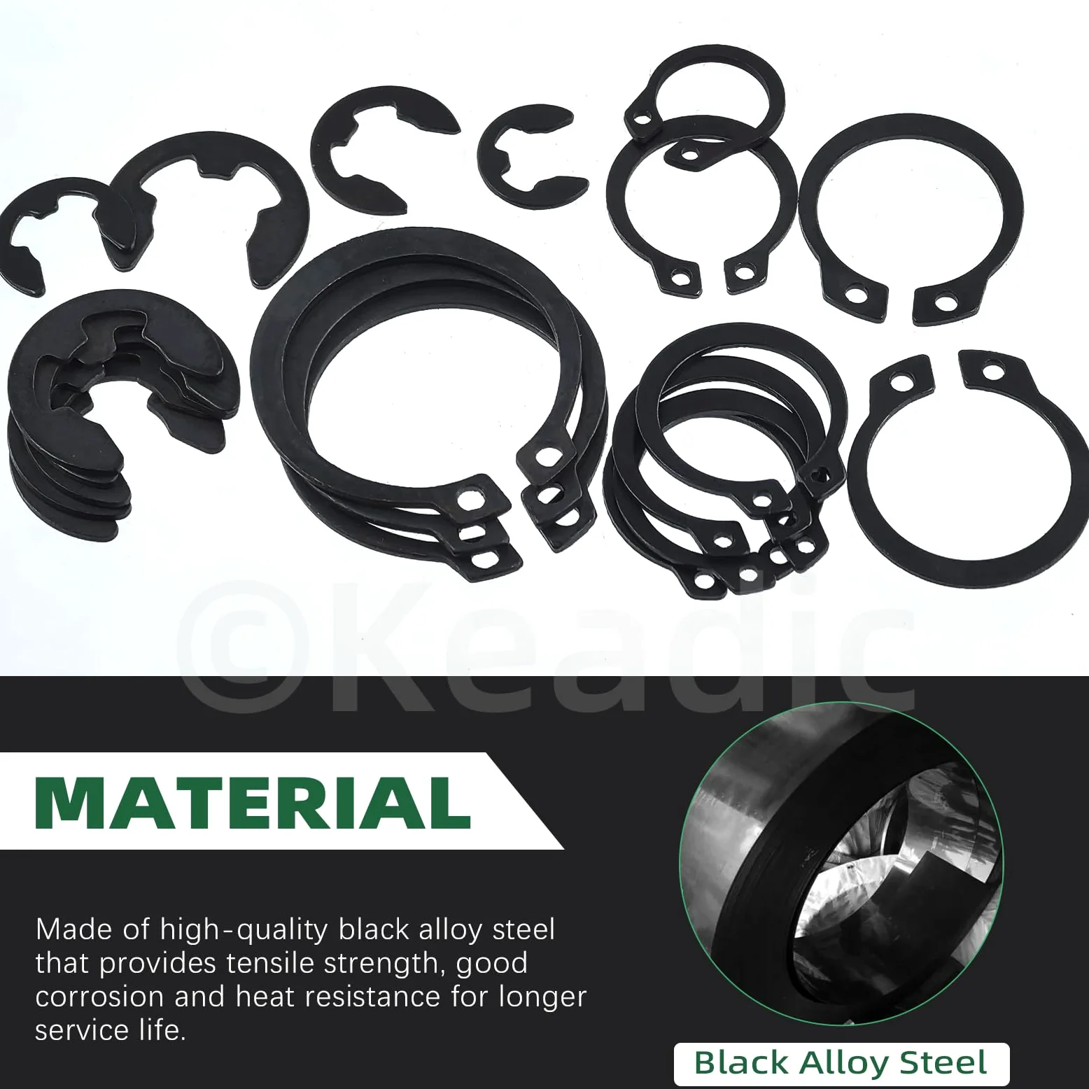 Keadic Juego de 312 anillos de seguridad externos con clip en C y [1,5 mm - 10 mm], juego de anillos de seguridad E-Clip y alicates con pinzas (acero de aleación)