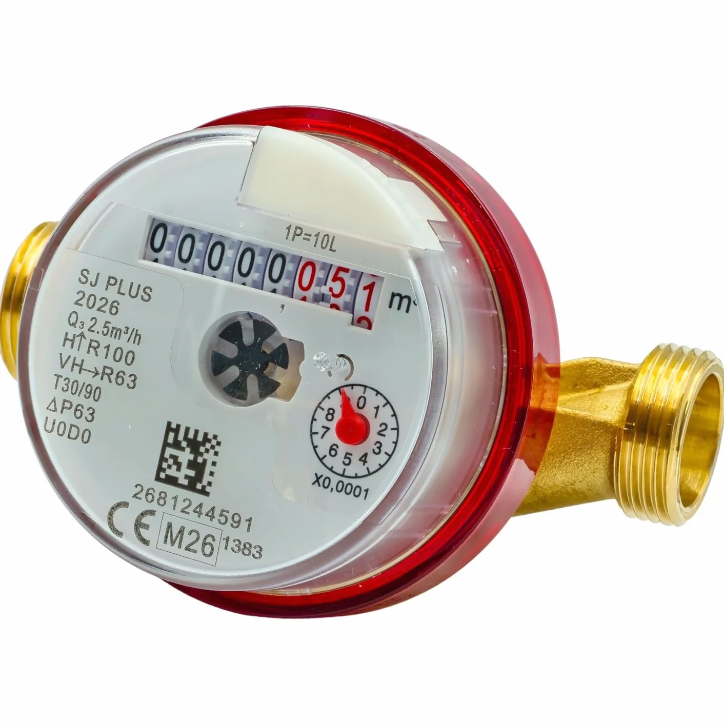 Contador de agua caliente DN15 1/2 pulgada de chorro único, Q3 2,5 m³/h, longitud 110 mm, rosca 3/4 pulgada, antimagnético, conforme MID, marcado M26 (2026)
