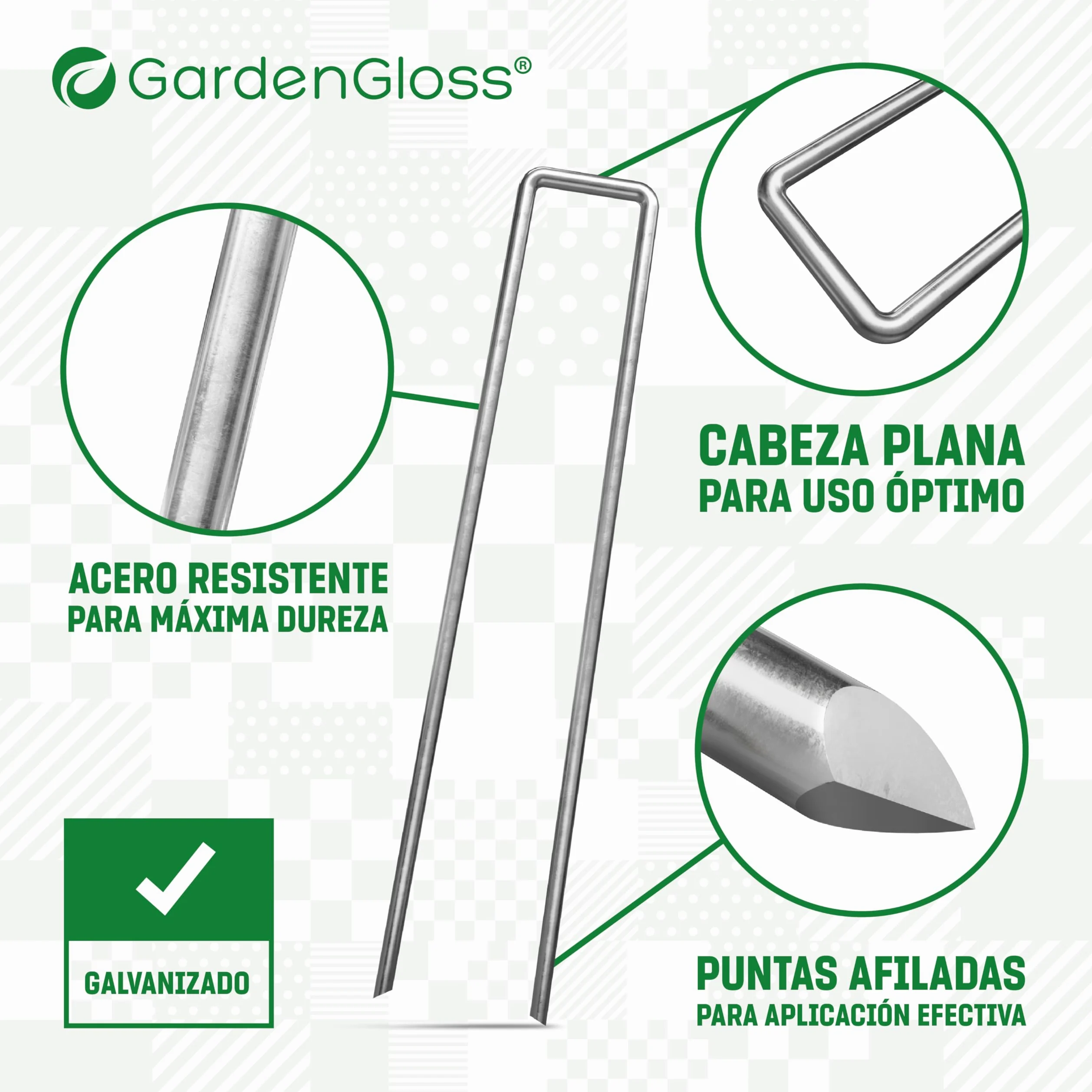 GardenGloss Grapas de Sujeción de Acero Galvanizado para Suelos Extremadamente Duros (100 Piezas) - 200 MM de Largo, 25 MM de Ancho, Ø 3.8 MM