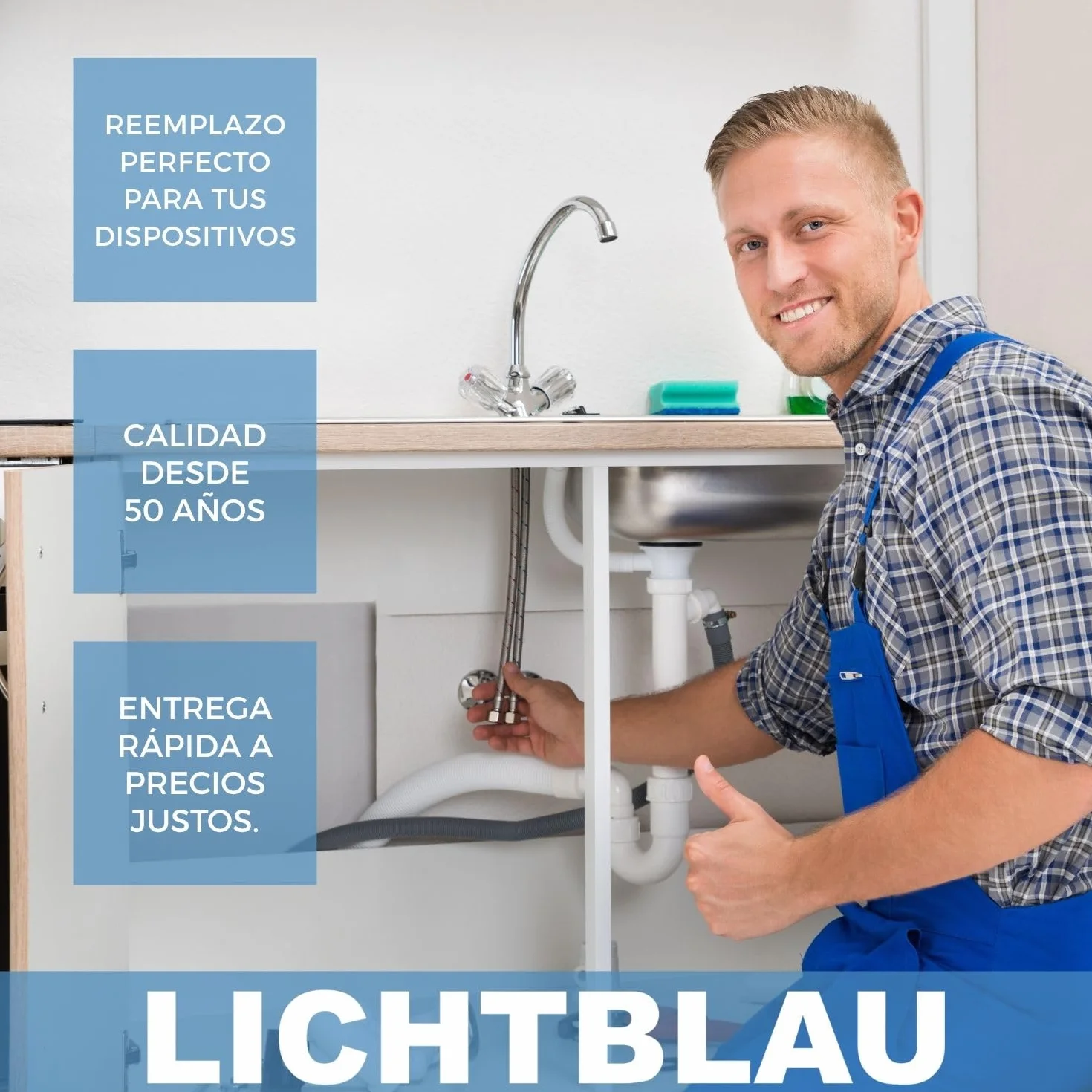 LICHTBLAU Manguera de acero inoxidable resistente a dobleces, 60 cm, 3/8 pulgadas a M8 de largo, adecuada para agua potable, válvula angular, manguera blindada, grifo de cocina | Manguera flexible de acero inoxidable para agua potable, resistente a doblec