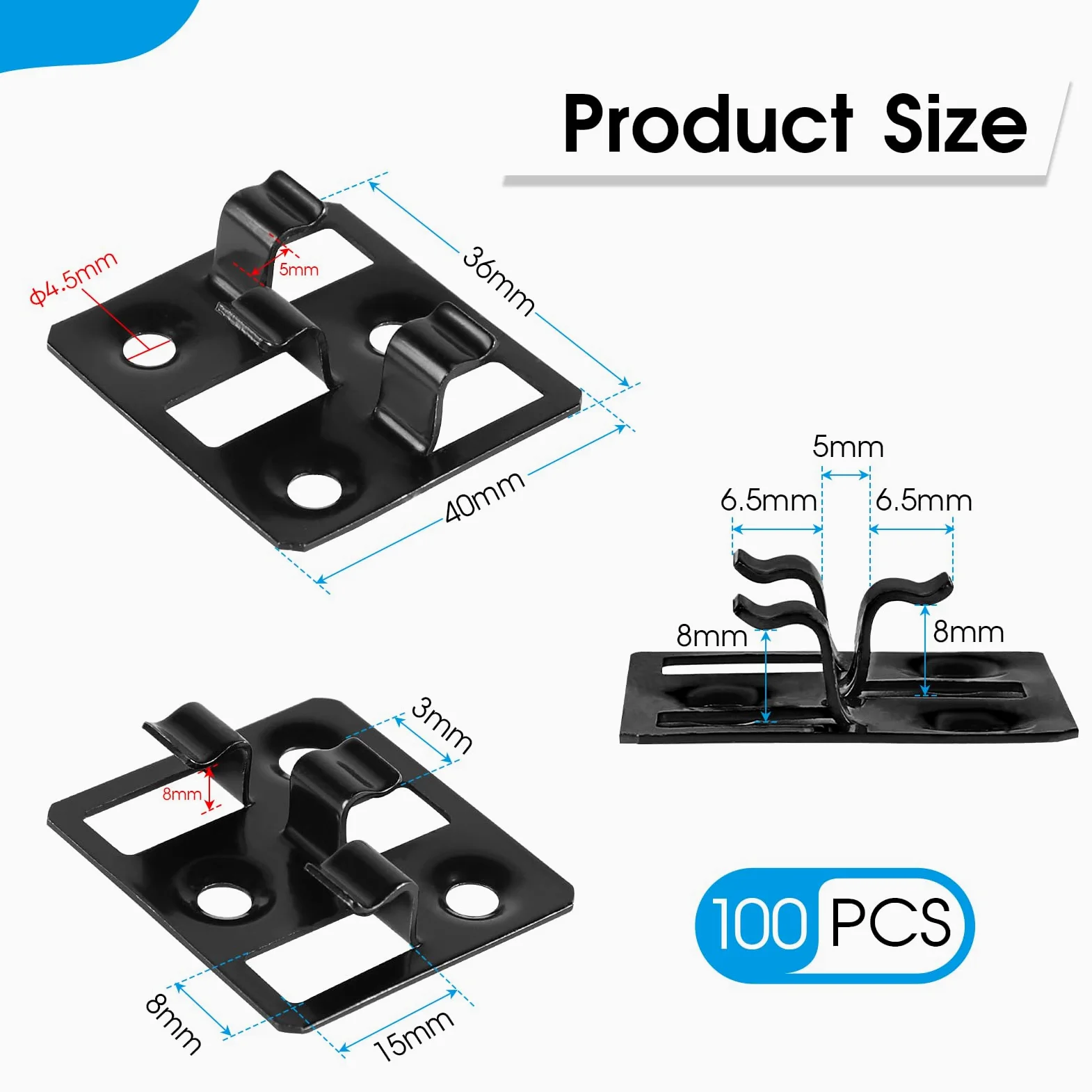 100 unidades Clips para tarimas WPC en acero inoxidable, Clips ocultos, Separadores para fijación de tarimas (Negro, Espacio 5mm, Altura 8mm)