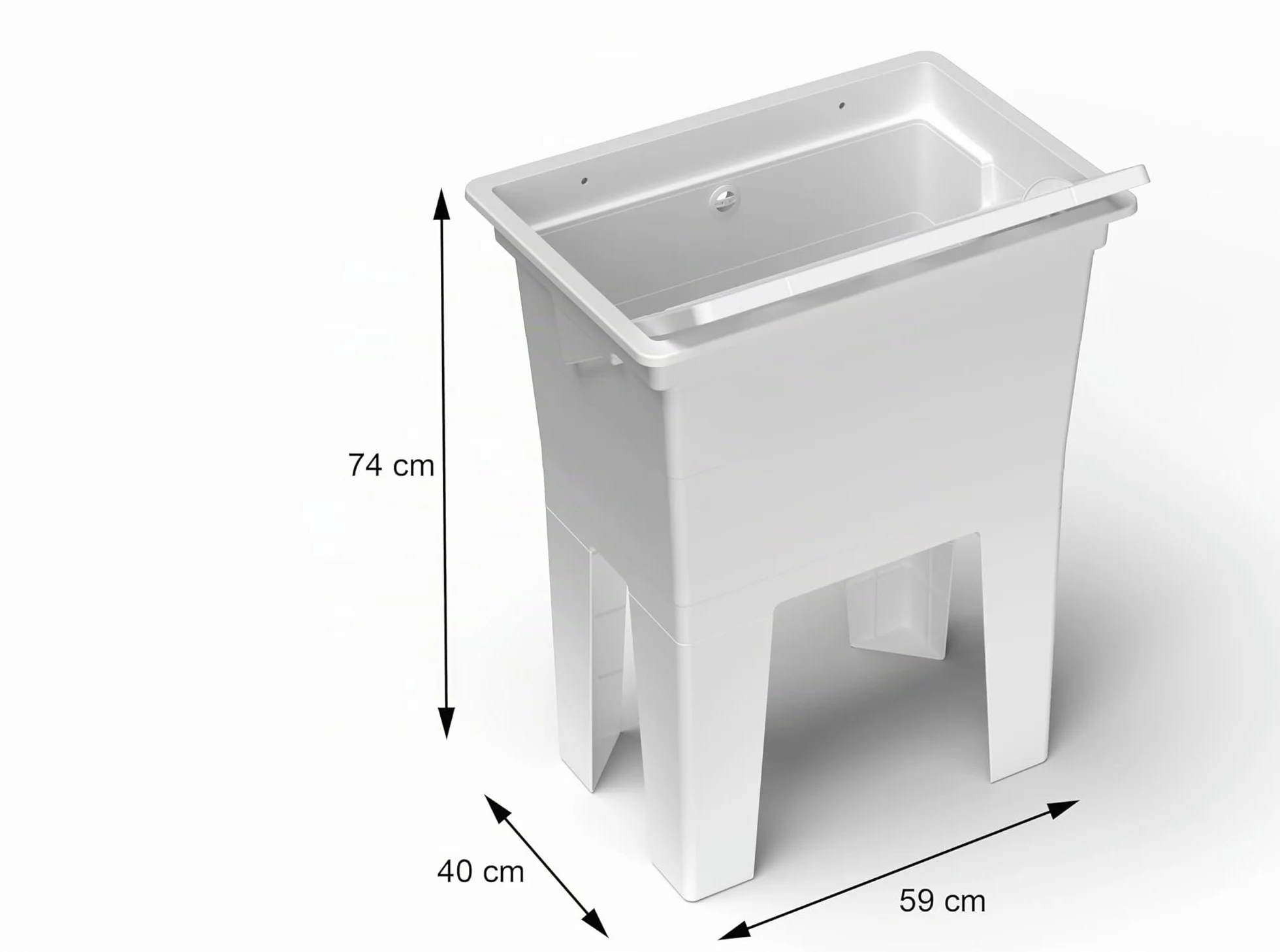 Adventa Lavadero monobloque de resina PP 59x40x74 cm blanco resistente ácidos