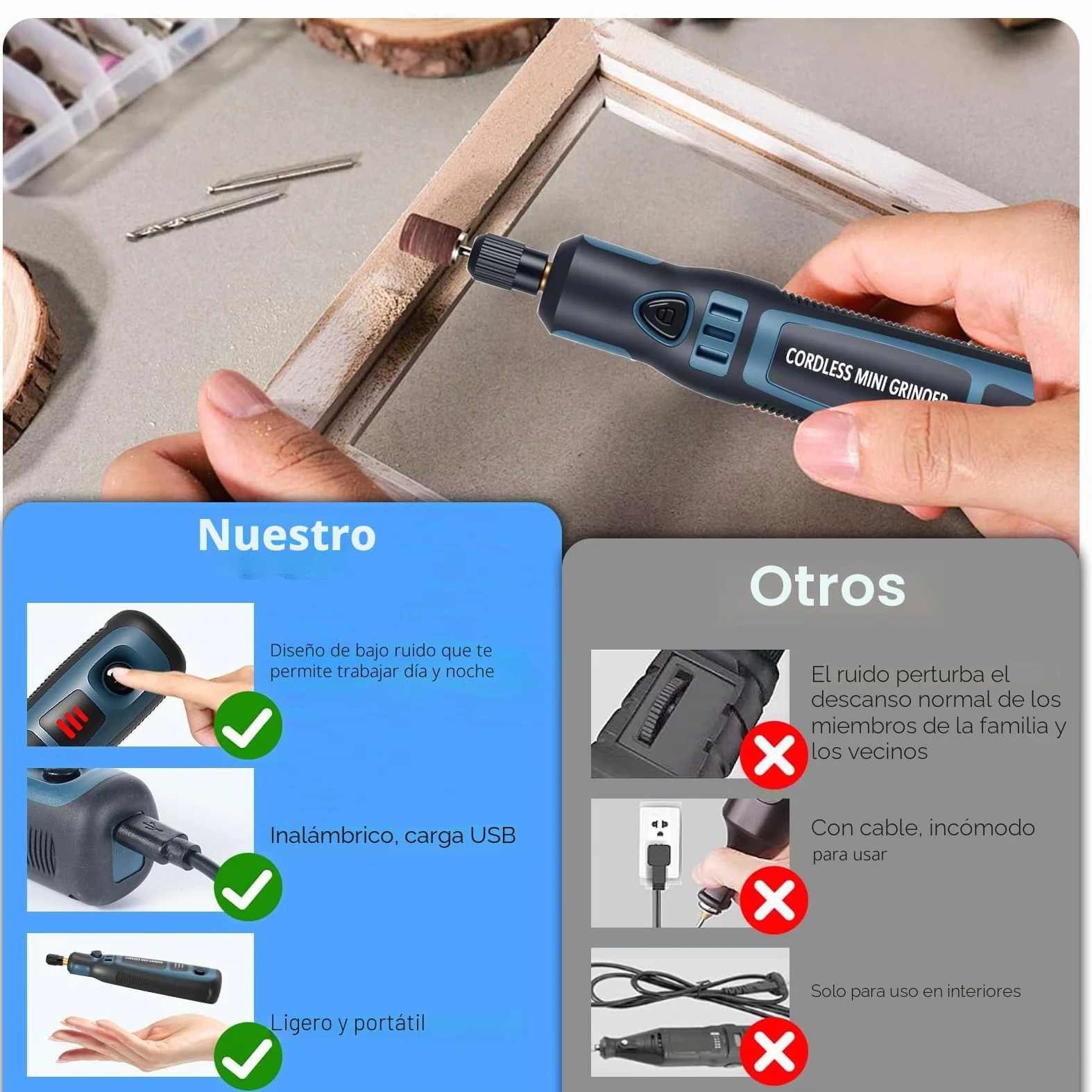 Mini Amoladora Eléctrica, 3.7V Herramienta Rotatoria sin Cable Con 96 Accesorios Lápiz de Grabado Eléctrico para Cortar/Esmerilar/Grabar/Perforar, de Manualidades y Creación de Bricolaje