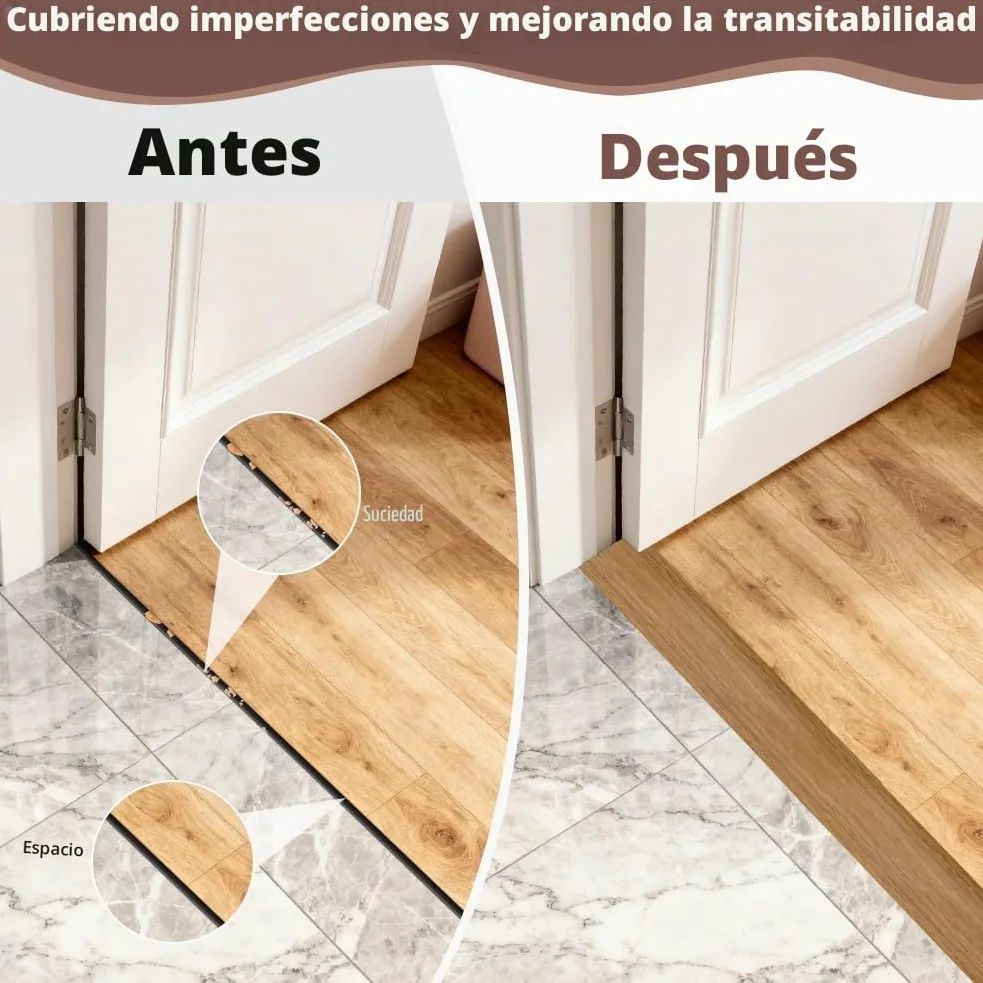 Perfil de transición en T, umbrales de puerta de PVC, molduras, perfil de transición de 3 m x 5 cm, autoadhesivo, tira de cobertura para nivelar suelos para suelos de parqué, umbrales de laminado