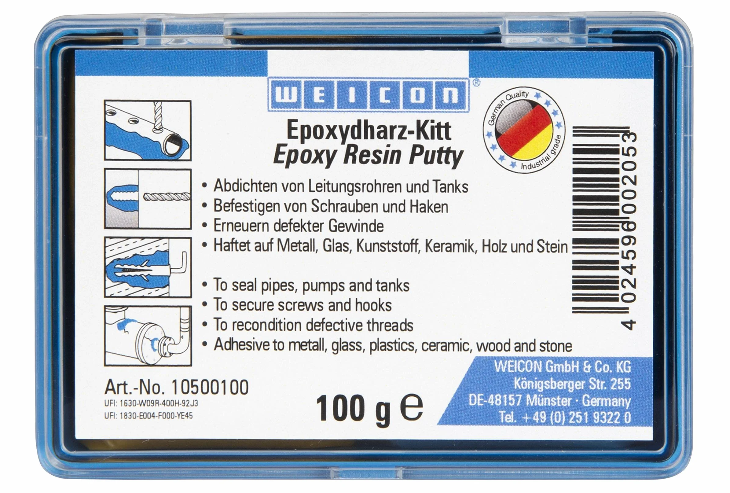 WEICON Masilla de Resina Epoxi | 100 g | Para reparaciones universales