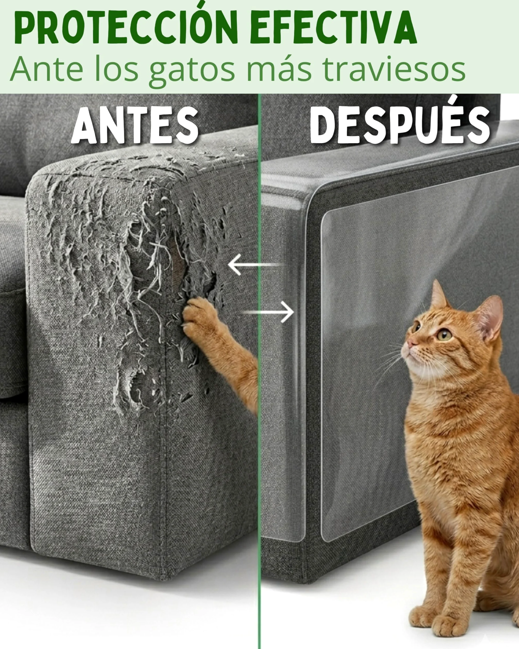 Protector Sofa Gatos Arañazos 40cm x 5m - Plastico Adhesivo Antiarañazos para Sofa y Puertas, Protector Transparente para Gatos y Perros, Fácil de Instalar