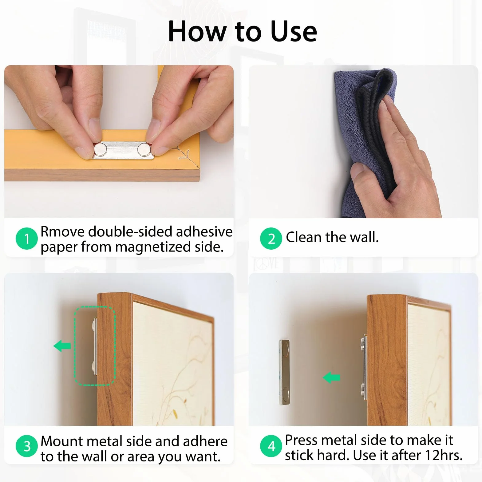 Colgador de cuadros magnético para pared, sistema para colgar cuadros y pósteres magnéticos, imanes de pared resistentes, diseño antideslizante - 4,5 x 1,3 cm (Paquete de 24)
