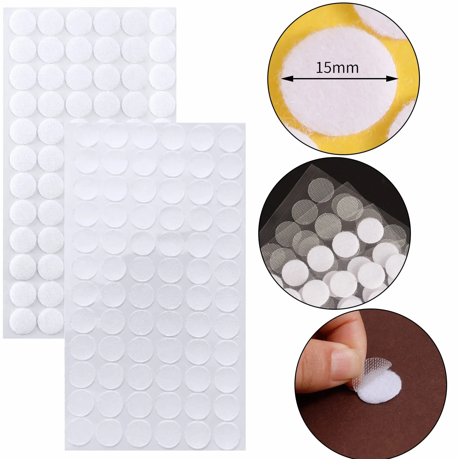 504 Pares Adhesivo Redondo 15mm, Lunares Adhesivo Cintas Autoadhesivo Puntos Adhesivos Doble Cara(Blanco)