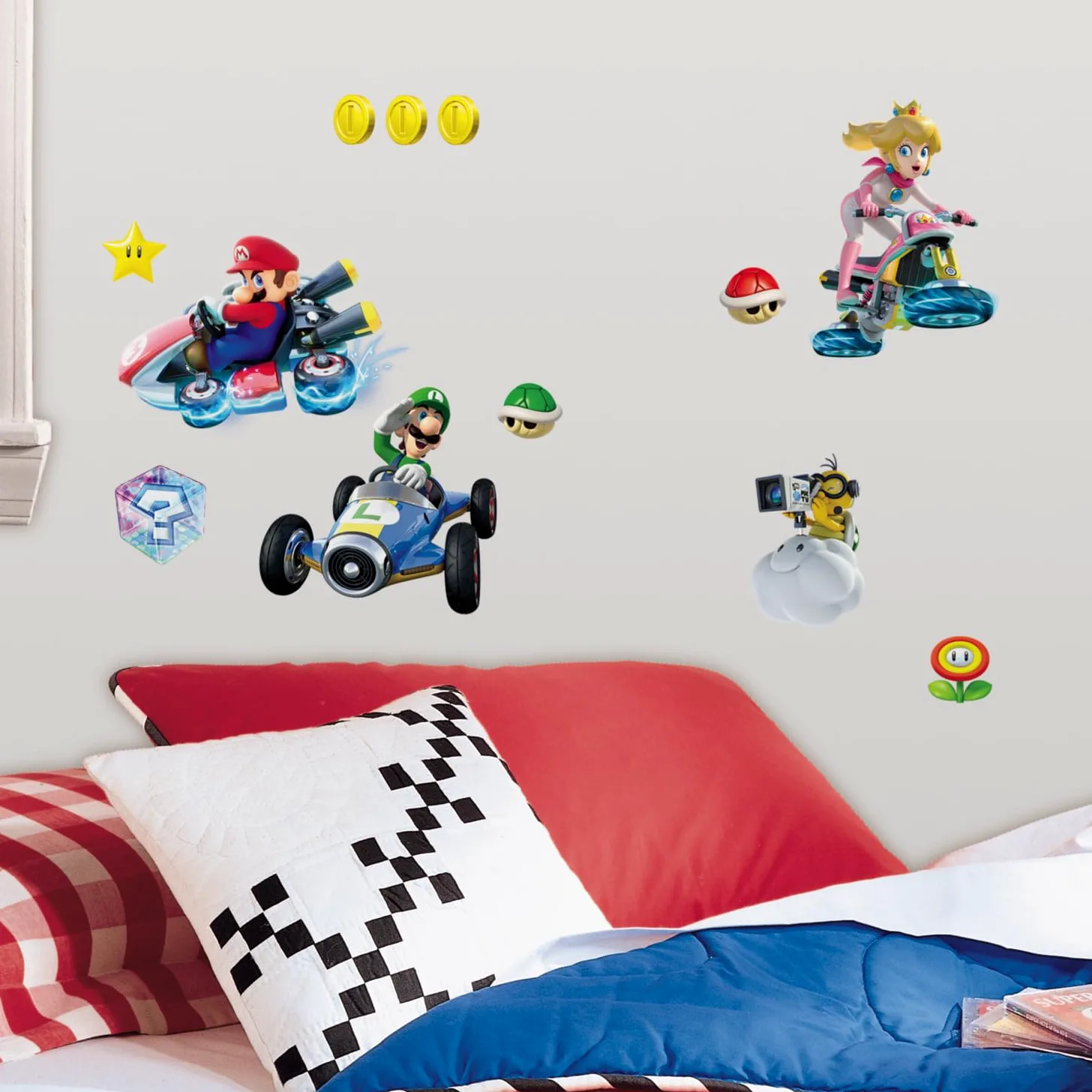 RoomMates RM-Mario Kart mit Freunden Calcomanía para Paredes, Vinilo, Verschieden, 13 x 2.5 x 27 cm