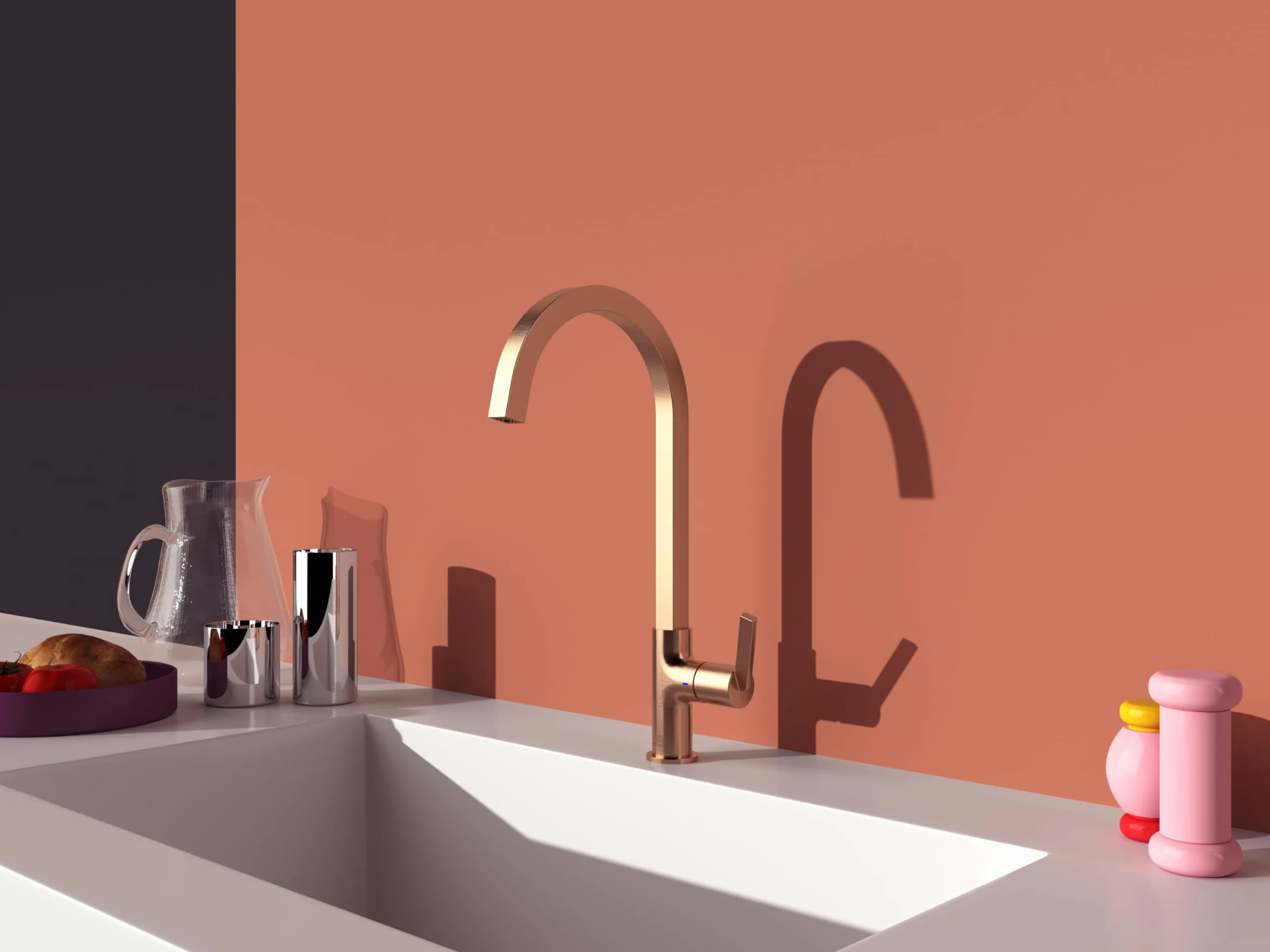 Ideal Standard Gusto Monomando Cocina Caño Cuadrado C FirmaFlow Giratorio 360° EasyFix+ Rosa Atardecer