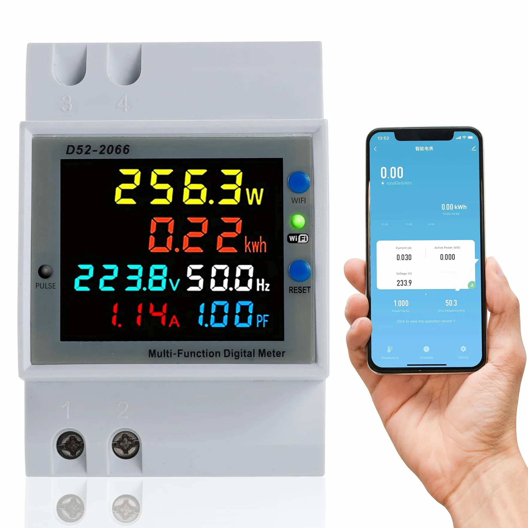 Wifi Medidor de Energía, Contador de Energía Monofásico, Medidor de Energía Digital 6 en 1 AC40~300V 100A Voltímetro Amperímetro Carril Din, Adecuado para la medición del consumo eléctrico