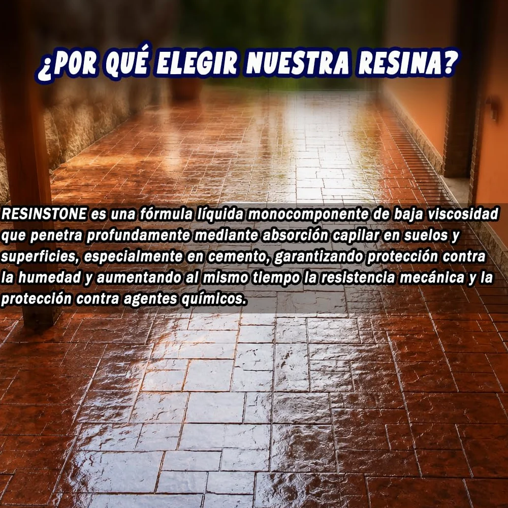 RESIN PRO - Resina metacrílica monocomponente ResinStone - Revestimiento para suelos de hormigón impreso, consolidante, impermeable, a prueba de polvo, transitable - 2 L 30m2.