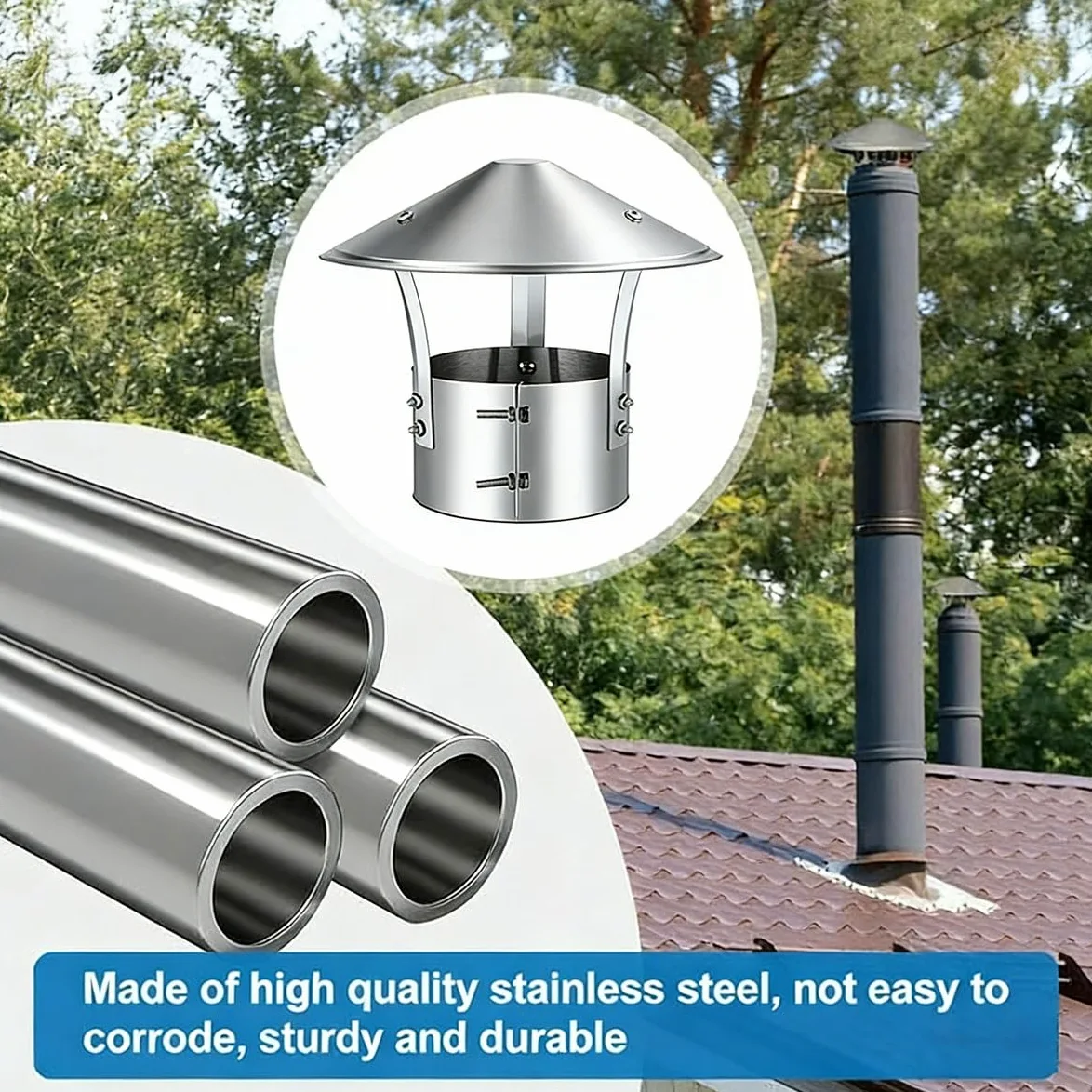 Sombrero Chimenea de Acero Inoxidable 201 Tapa de Ventilación 14 15 16 17 18cm, Sombrerete de Chimenea a Prueba de Lluvia, Puede Soportar Condiciones Climáticas Difíciles(16cm)