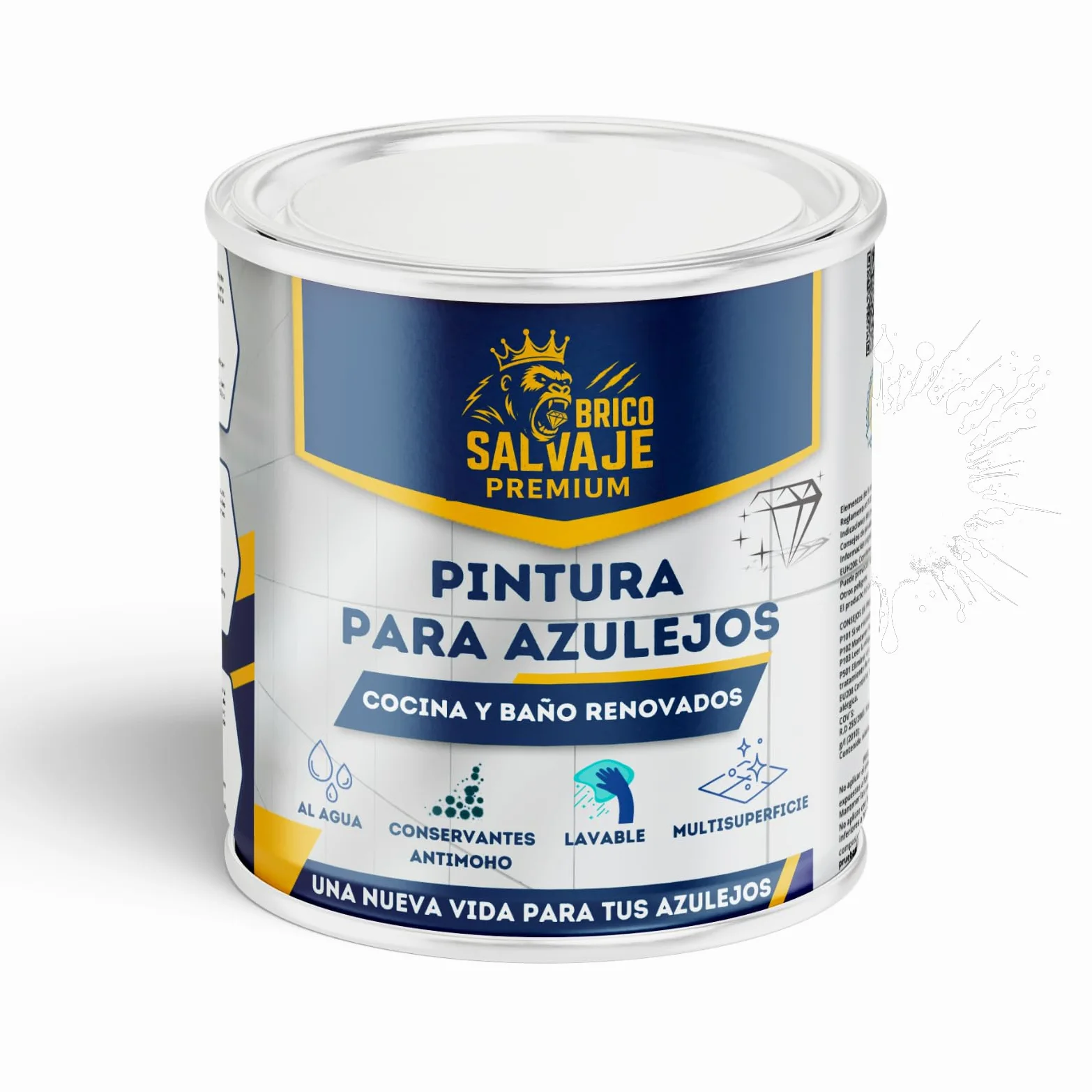 Pintura Premium para Azulejos, BRILLANTE, Duradera, Lavable, Aplicación Sencilla, Perfecta para Baños y Cocinas (AIRE PURO, 0,75 Litros)