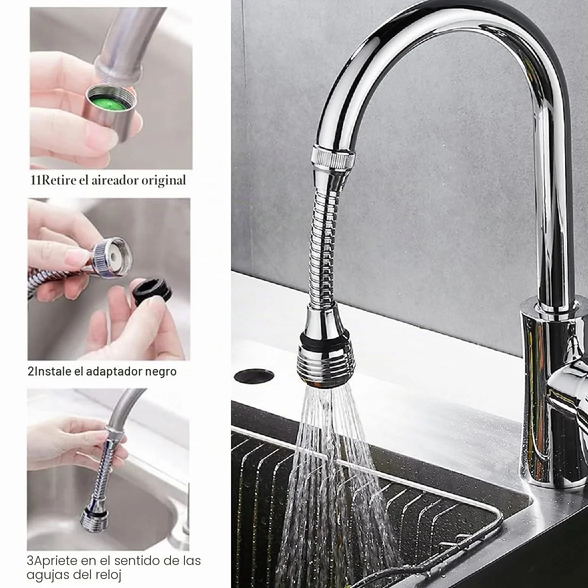 Aireador Grifo Cocina 360º Pulverizador Universal 2PC Extensor Difusor Atomizador
