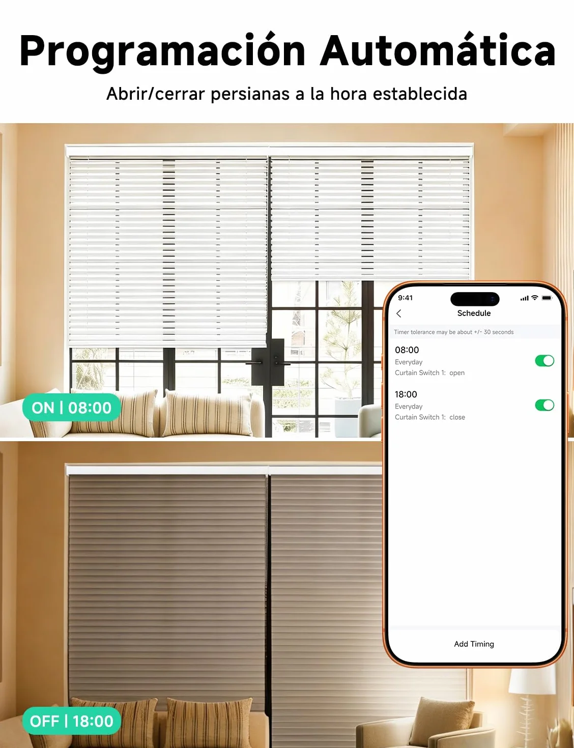 【LED Controlable】Wifi Interruptor Persiana, Etersky Interruptor Táctil Inteligente WiFi Controlable de APP y Voz, Compatible con Alexa/Google Home con Temprizador para Motor Persiana Tubular