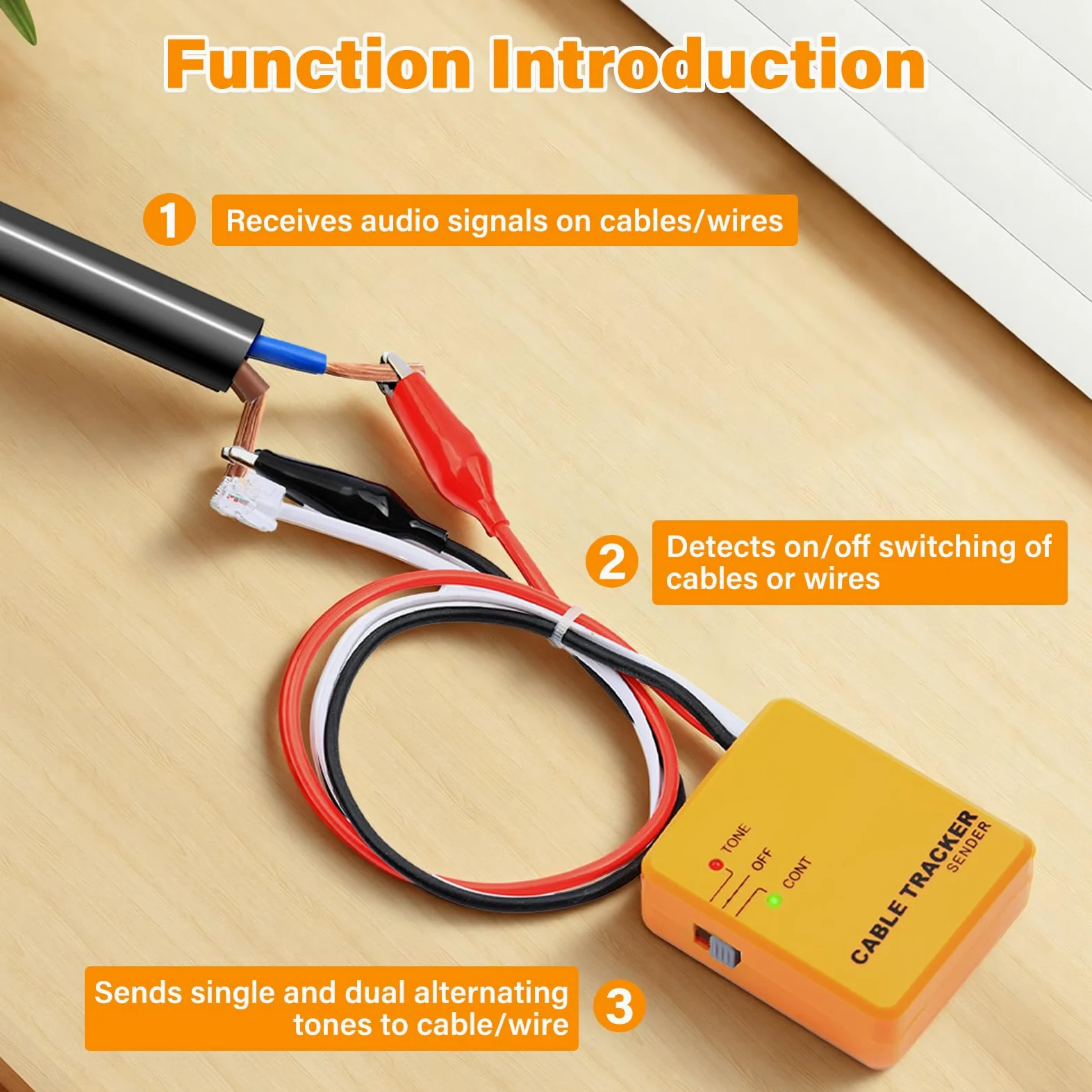 Buscador de cables y comprobador de red Fastsaw Cable Tracker con generador de sonido y sondas para pruebas de continuidad, seguimiento de cables y prueba de línea telefónica, incluye