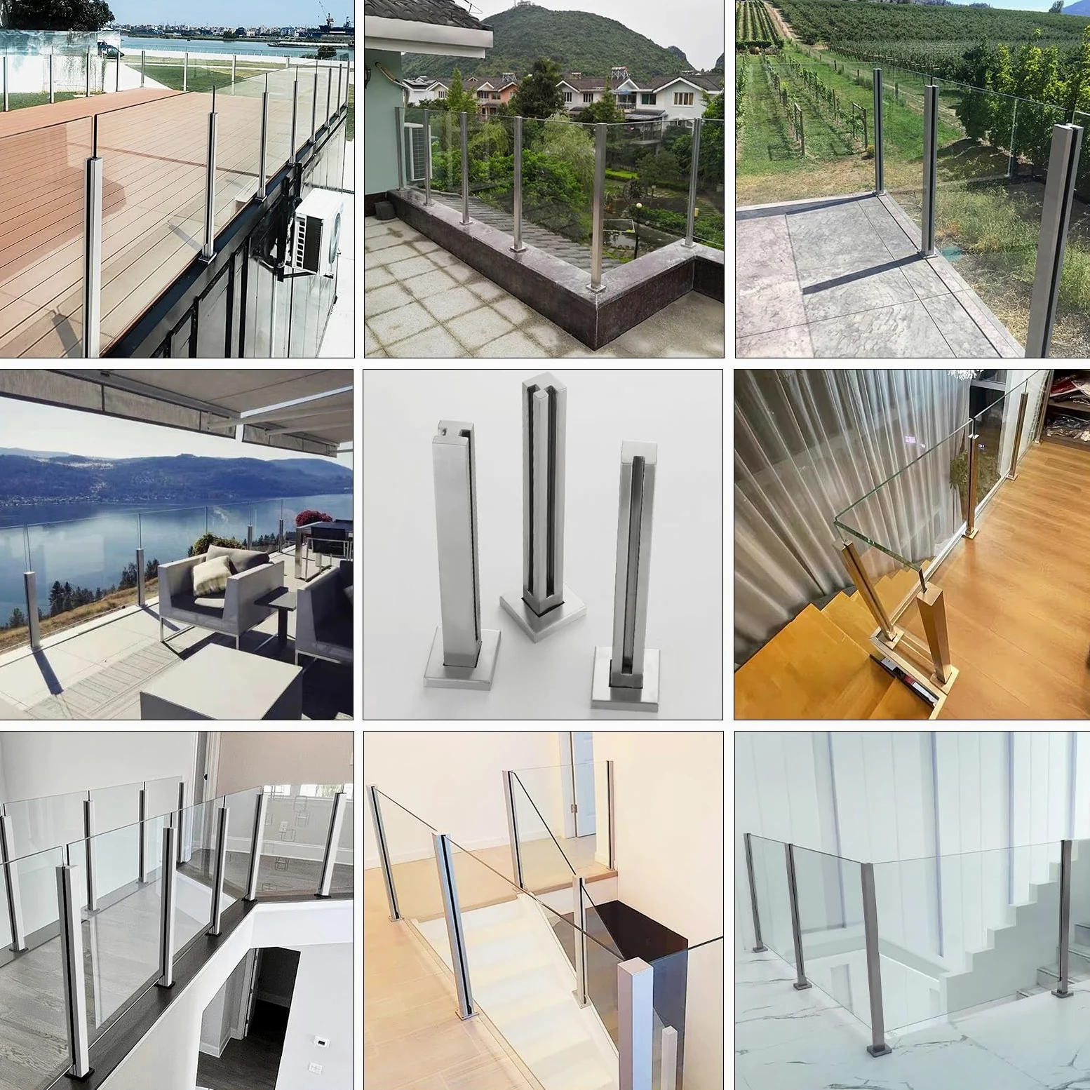 Barandilla de vidrio postes de la cerca, Kit de barandilla de vidrio con ranuras for escaleras, plataformas, terrazas y jardines, soportes transparentes for vallas.(Middle Post,60cm/23.6inch High)