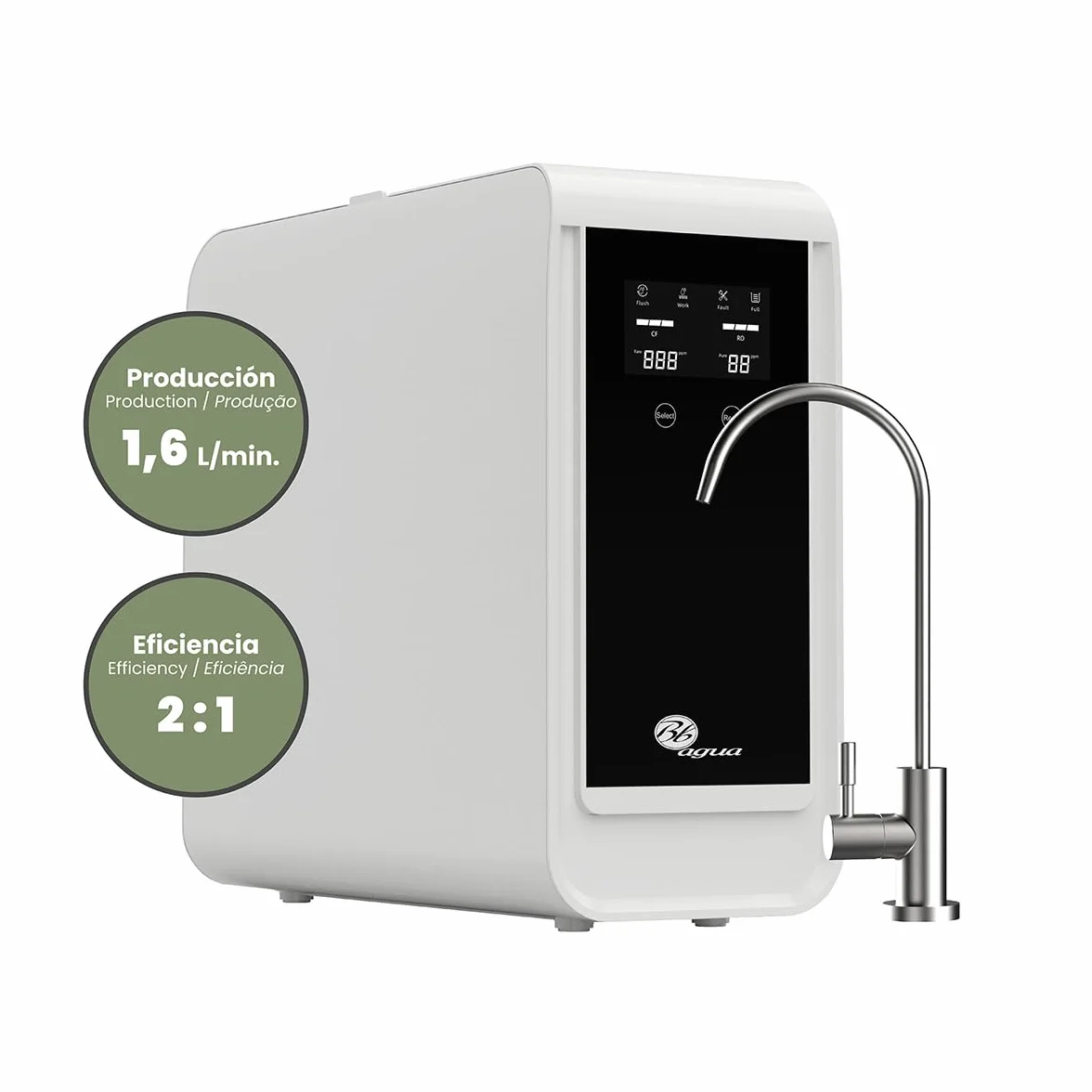 BBAGUA Home Direct Flow 600 Sistema de Ósmosis Inversa Bajo Fregadero 1.6 L/min Grifo y Kit Incluidos