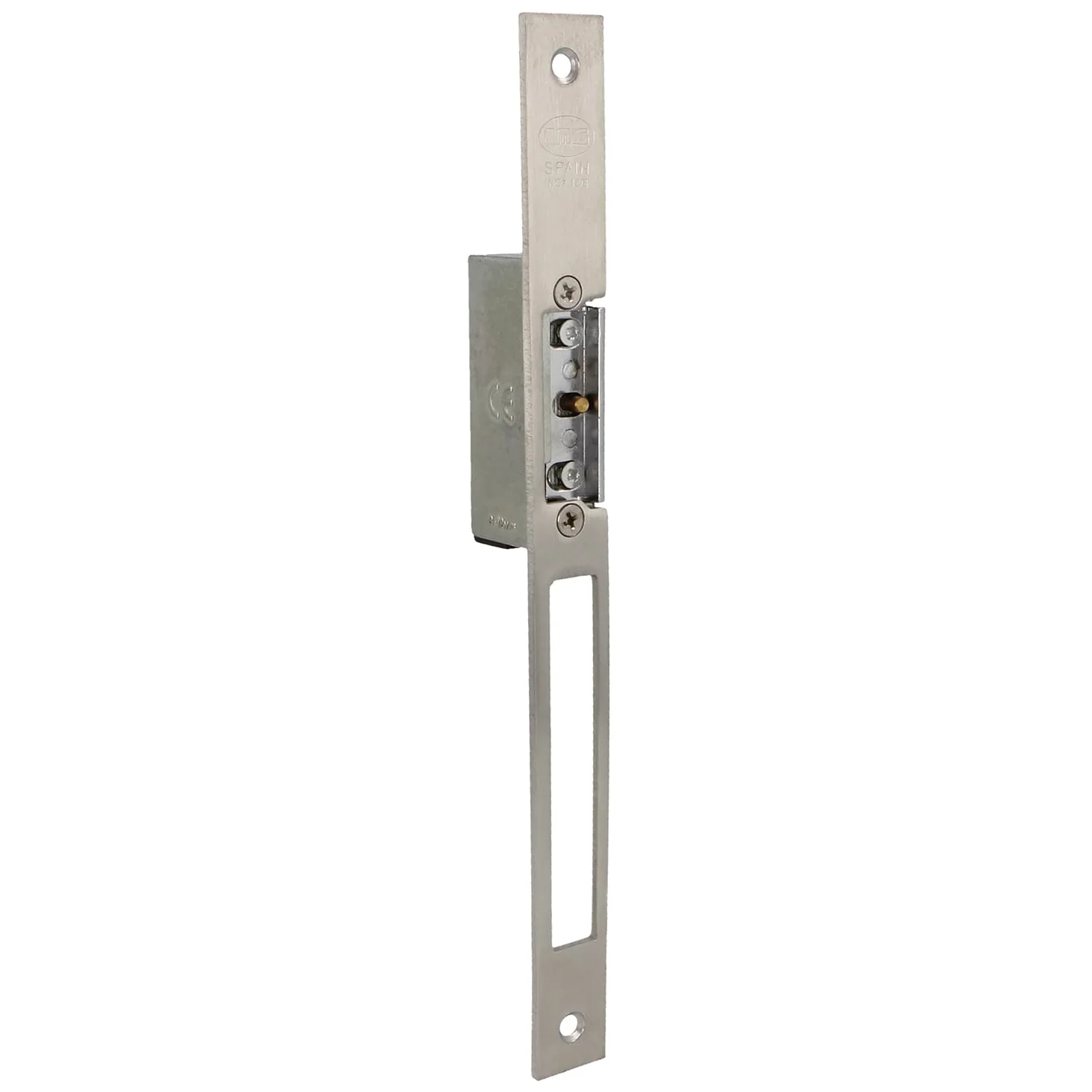Amig - Abrepuertas Eléctrico de Embutir para Puertas,Plateado, Mod, 50, 250 x 22 x 3 mm, Amperaje: 1,1 A, Incluye Bobina de 8-12 V de Corriente Alterna, Cerradero para Portales, Tiendas u Oficinas