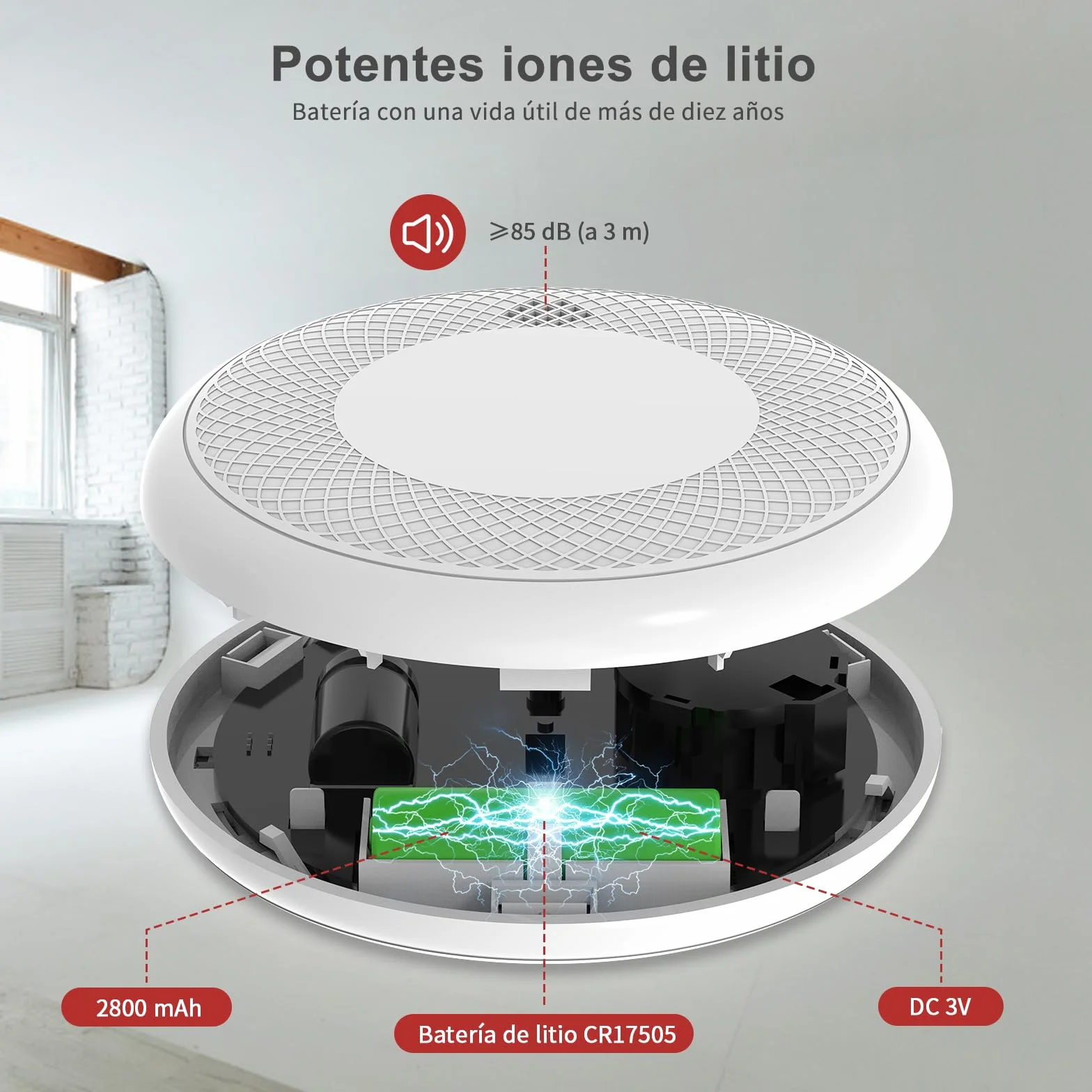 RUNIDUR Detector Combinado de Humo y CO, Detector de Humo de Monóxido de Carbono Independiente, Sensor Preciso con Batería de 10 Años, Botón de Prueba, 1 Pieza