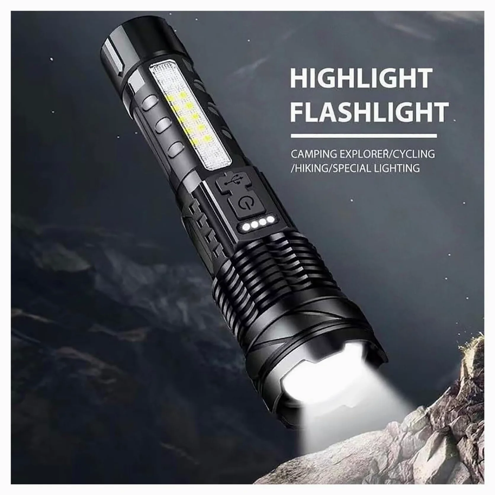 Outdoor Strong Light Flashlight USB Rechargeable 1500 Lumens, Earc Strong Flashlights High Lumens, Flash Lights for Camping, Waterproof, Zoomable(2 pc)