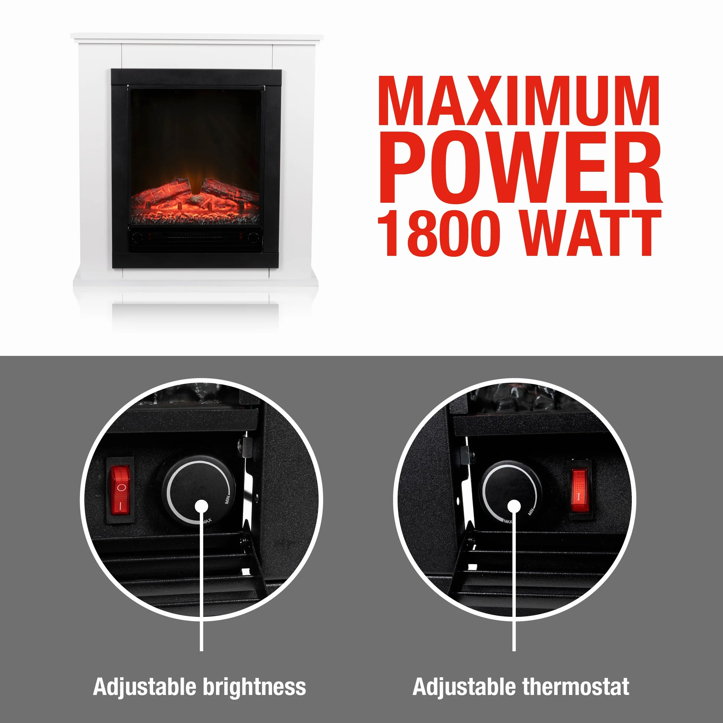Alpina Geneva Chimenea Eléctrica - Chimenea Decorativa con Calefacción, Panel de Control y Temporizador - Estufa Eléctrica Independiente con Llama LED - 1800W - Blanco