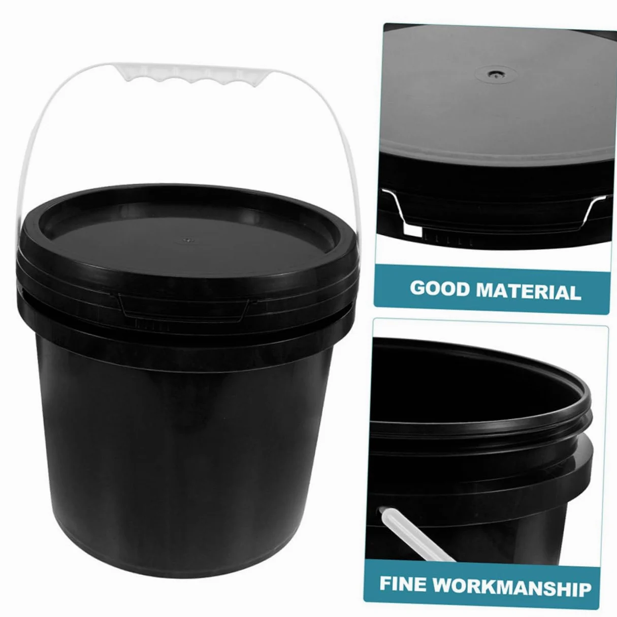 Cubo de Plástico con Tapa y Asa, 10l, Negro para Pintura | Recipiente Reutilizable de Pp, Boca Ancha, para Almacenar y Transportar Líquidos, Uso Profesional