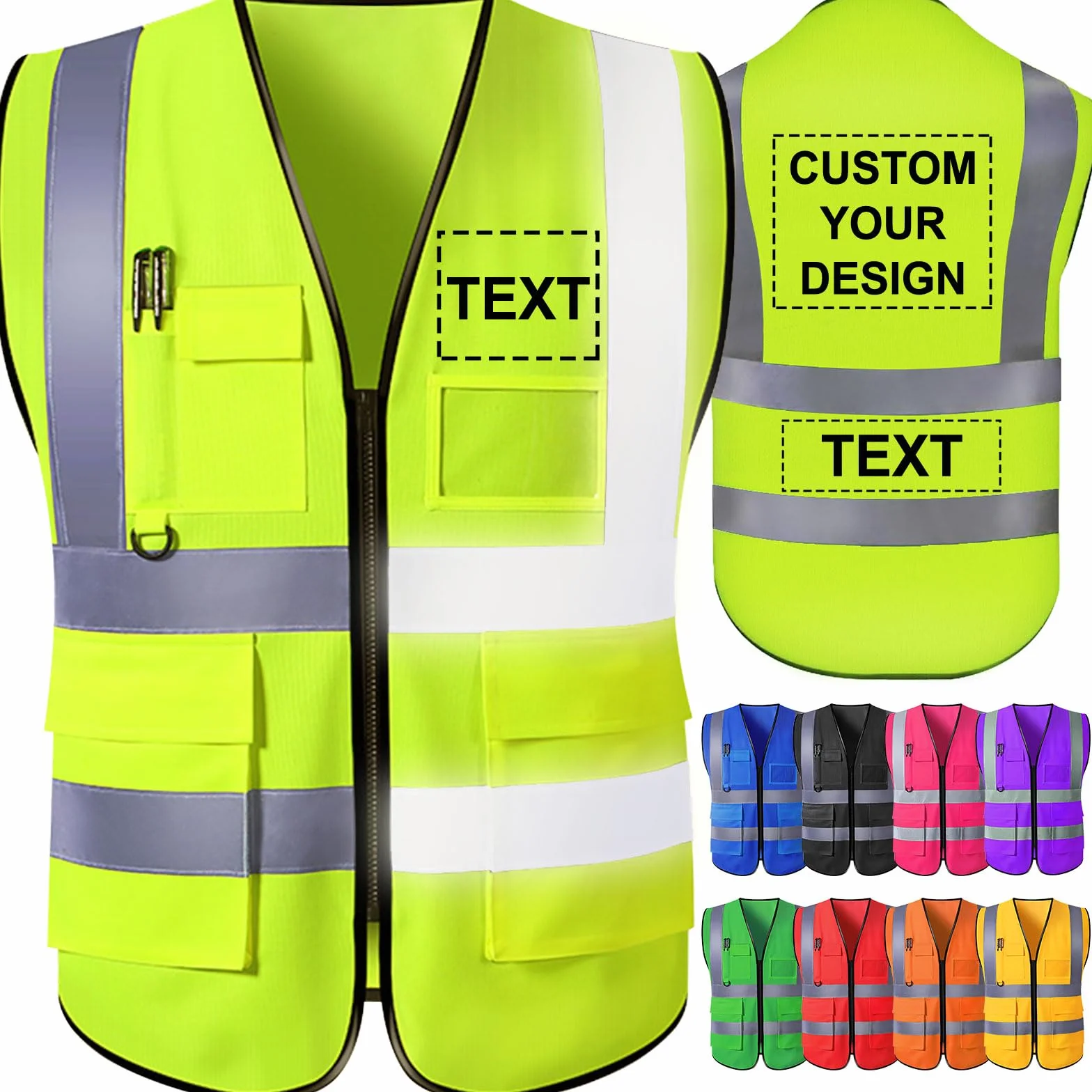 Chaleco de seguridad personalizado para hombres con bolsillos con logotipo Chalecos reflectantes de alta visibilidad Ropa de trabajo de seguridad para la construcción