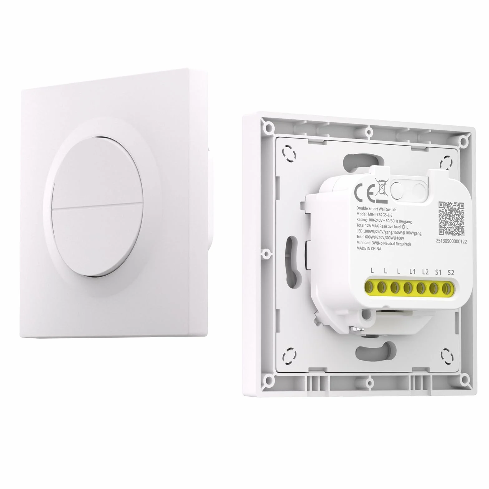 SONOFF Fusion, Orb-ZBW2L(MINI-ZB2GS-L-E) Interruptor de Luz Inteligente, Interruptor de Pared Zigbee 2 Canales, Sin Cable Neutro, 12A/total, Compatible con Home Assistant