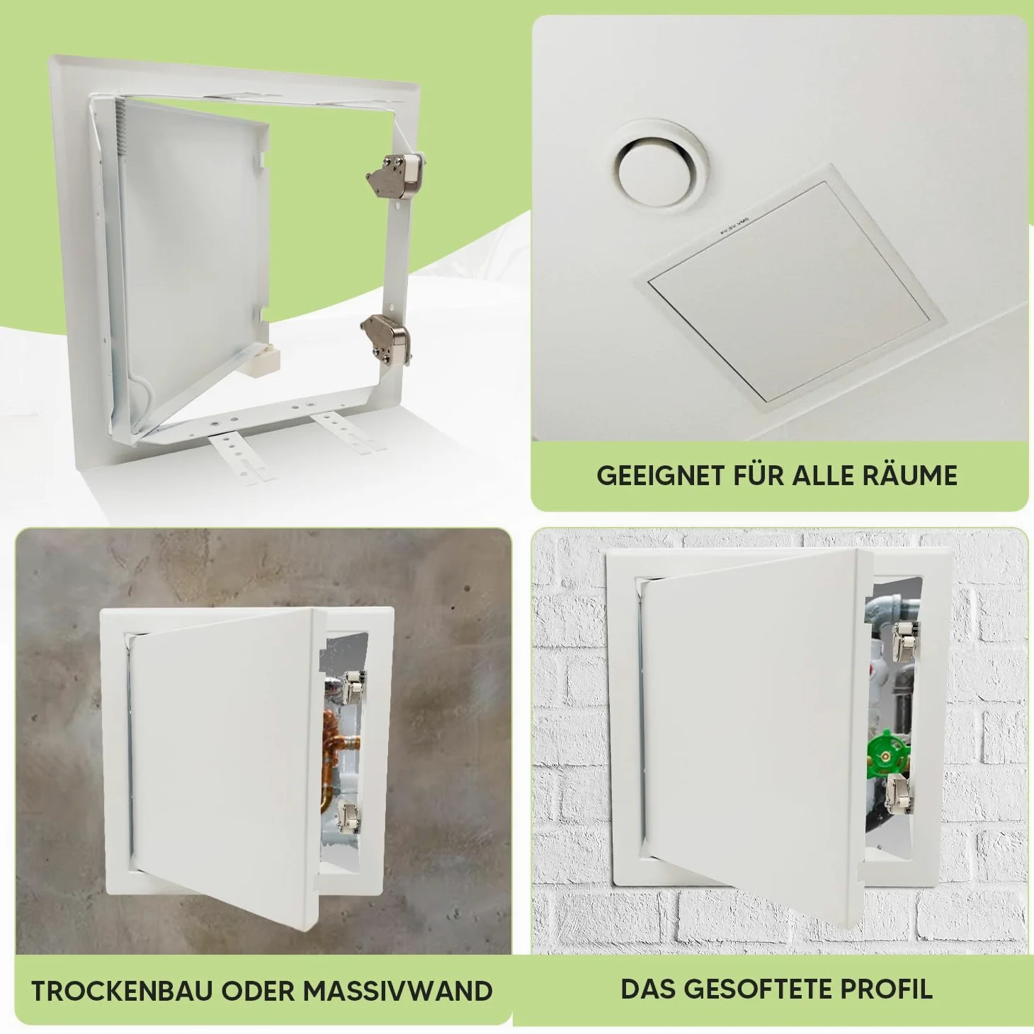 Tapa de revisión de 20 x 20 cm con cierre a presión, puerta de revisión, 200 x 200 mm, sistema de empujar para abrir, acero recubierto de blanco