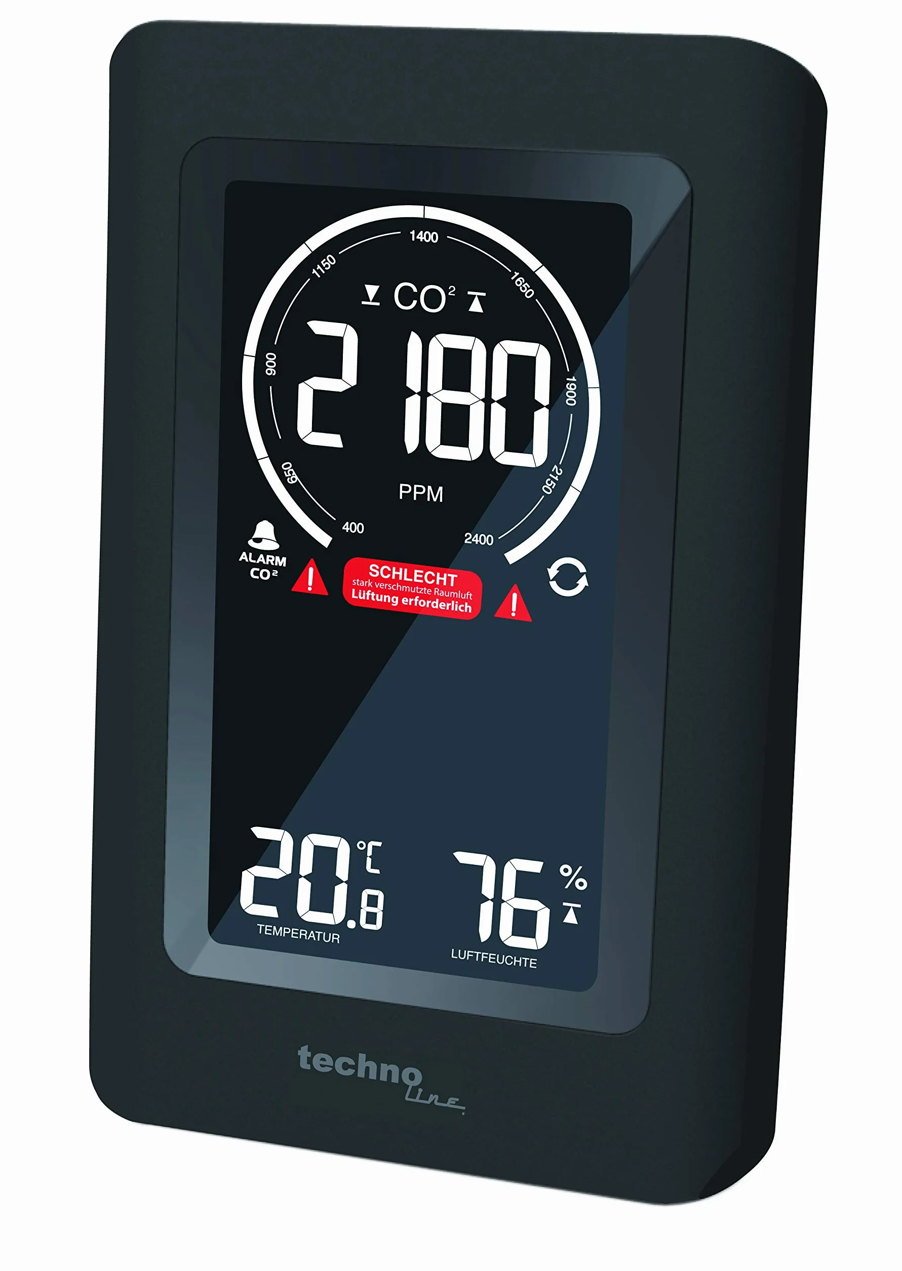 techno line WL1030 Co2 Medidor de dióxido de Carbono, Negro