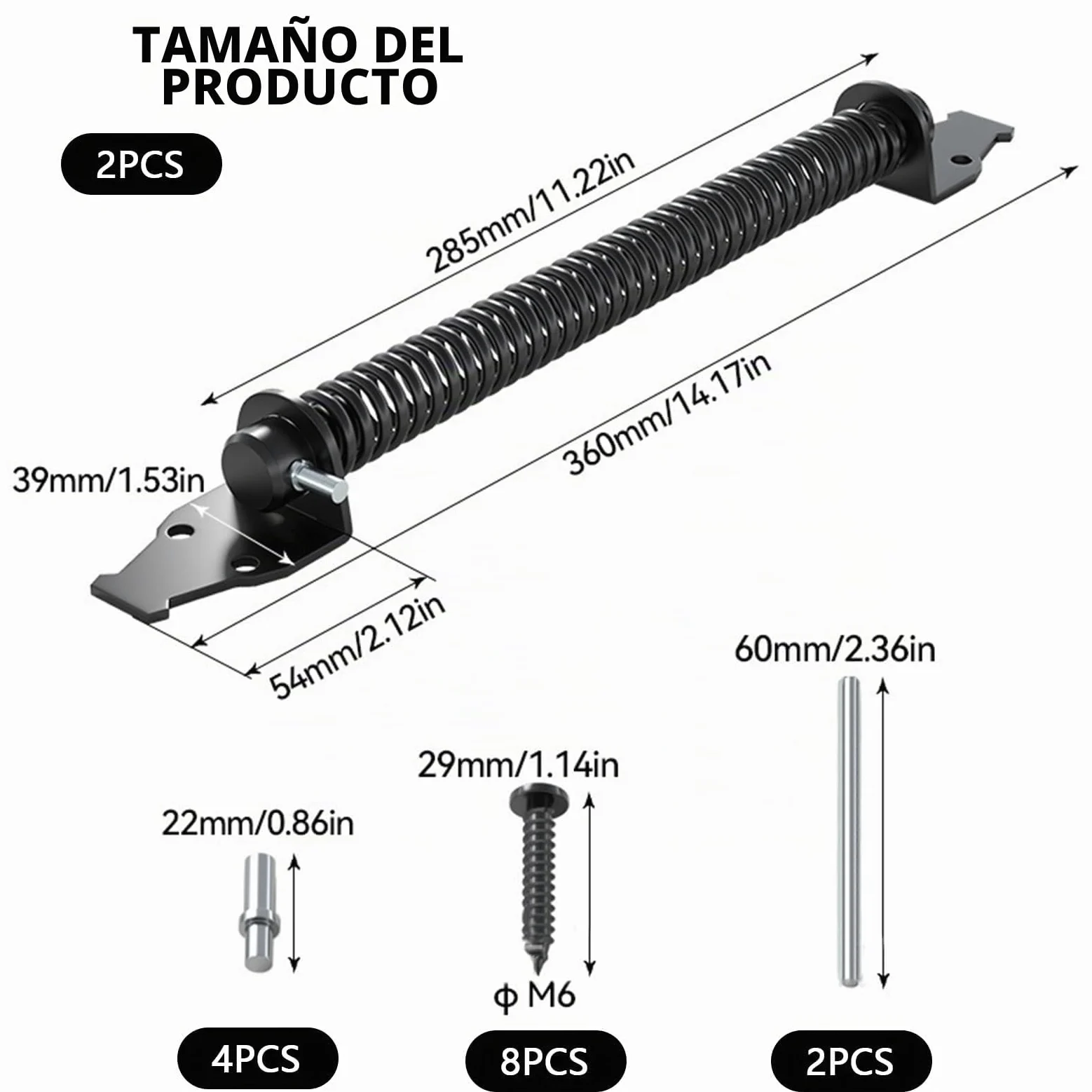 2 Piezas Cierrapuertas, 36 cm Cierrapuertas Muelle Puerta Cierra Puertas Automática Retenedor Puerta Muelle Cierrapuertas Bisagra Para Puerta De Jardín Para Puertas Domésticas Y Vallas