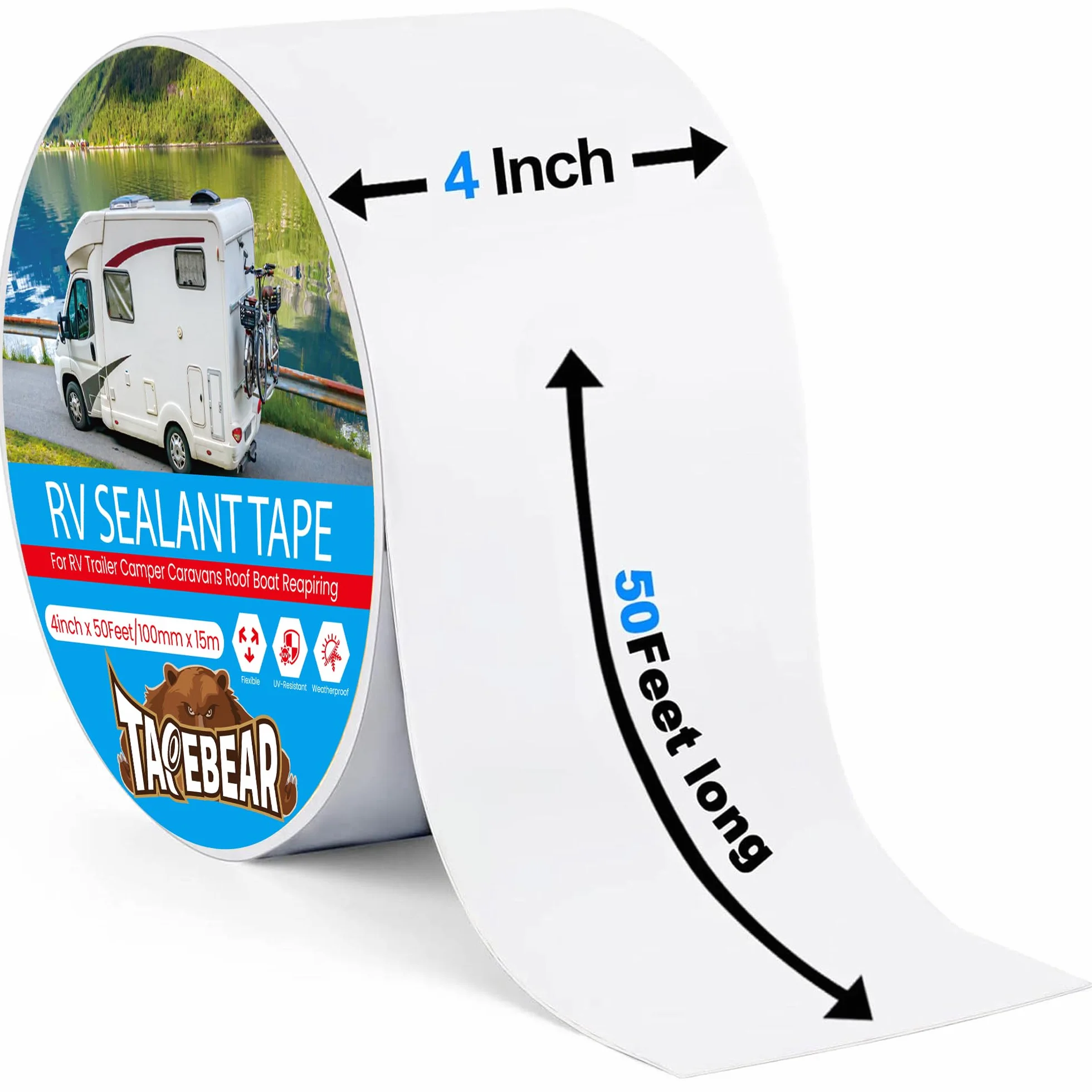 TAPEBEAR Cinta Selladora para Caravanas 10cm x 15m, Cinta Impermeable para Techo, Resistente a UV y Clima, Reparación para Fugas en Caravanas y Barcos
