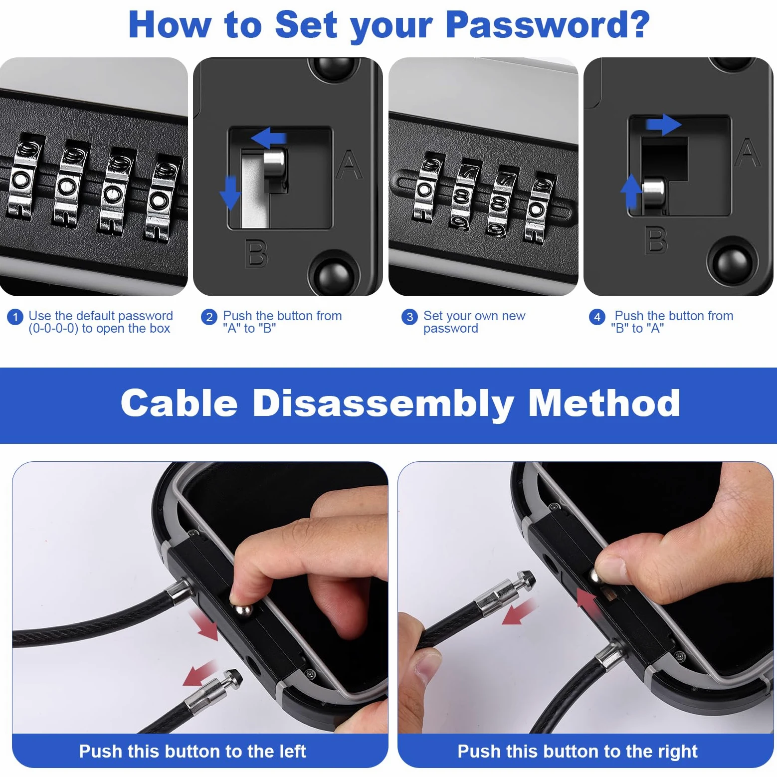 Caja de seguridad portátil con código, resistente al agua y antirrobo, caja fuerte de viaje con combinación de seguridad con cable metálico extraíble, para playa, coche, oficina, vacaciones