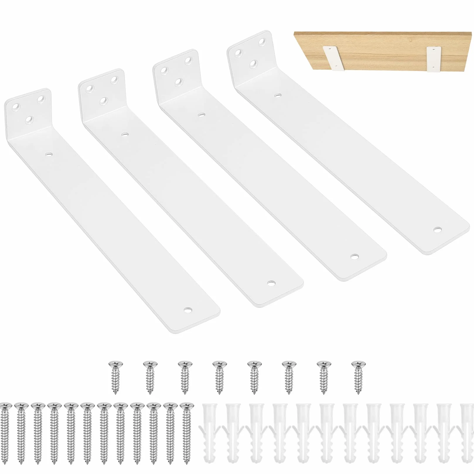 4 Pcs Soporte Estanteria Pared Blanco, 250mm Soporte Baldas Pared Metalica, Soportes para Estanterías,Soportes Flotantes para Estantes, Escuadras para Estanterias, Soporte para Baldas de Madera