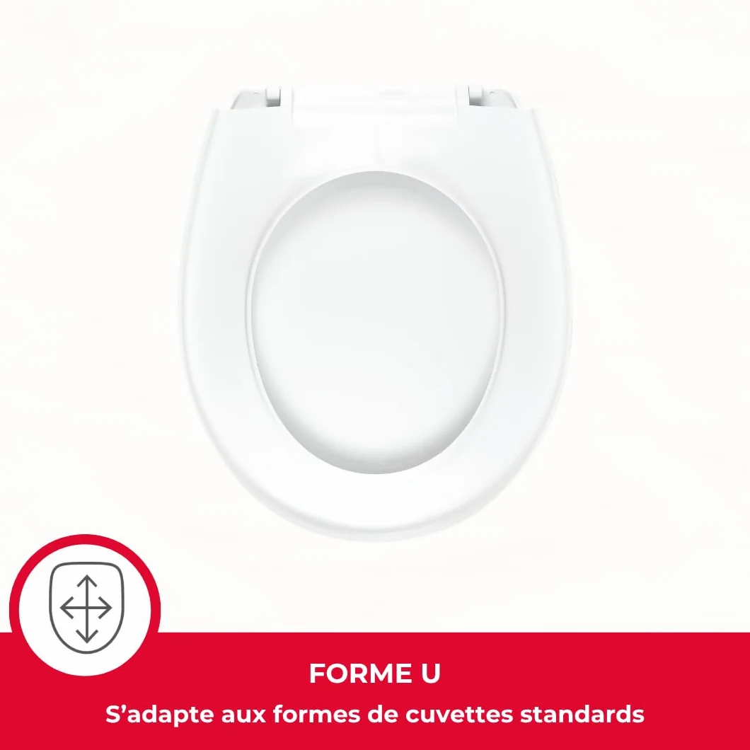 Wirquin, blanco 20719017 - Tapa de inodoro de neón termoplástico en forma de U con bisagras de plástico Lock