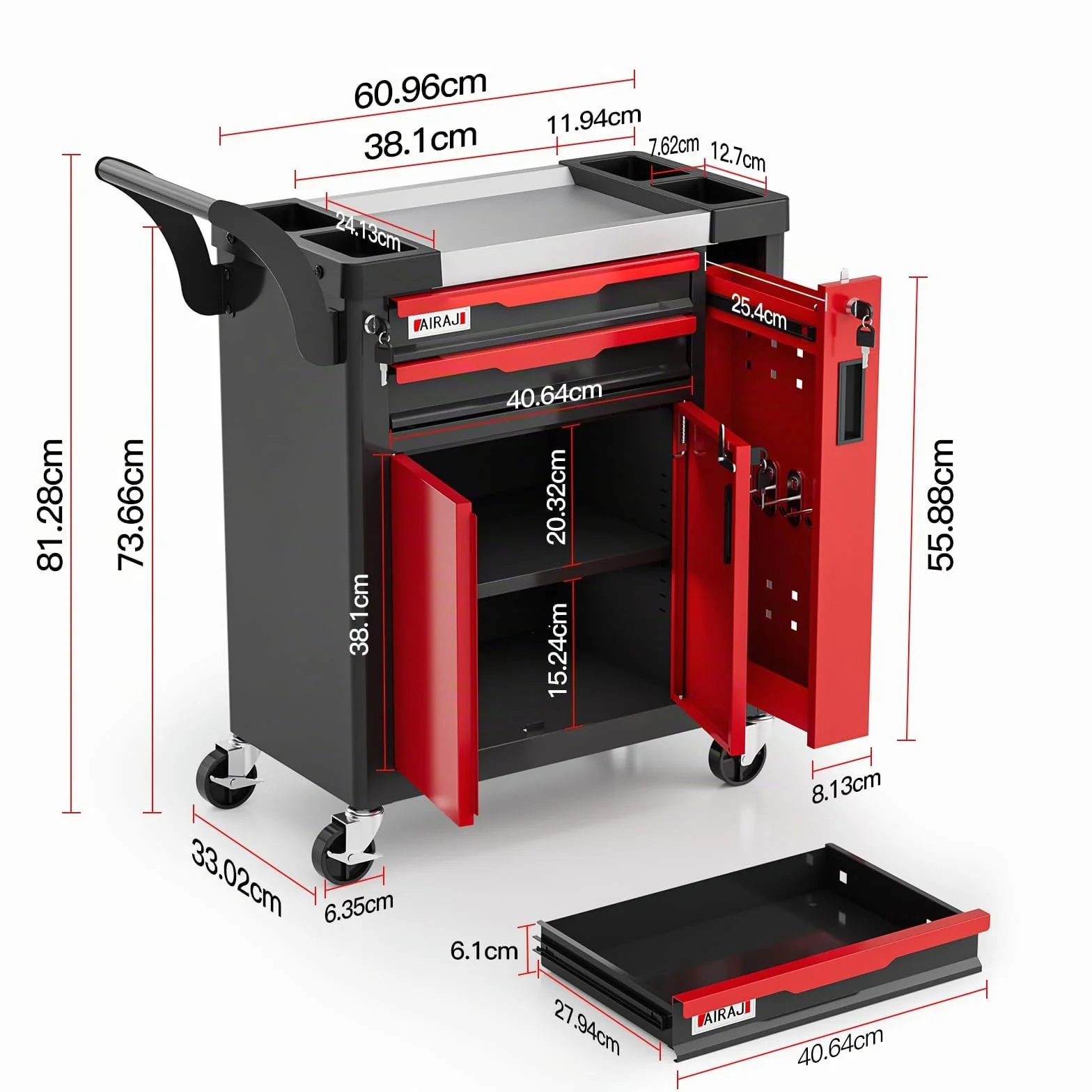 AIRAJ Carro Herramientas 2 Cassetti Grande Capacità Multiuso con Ruote Cassetto Laterale para Garage