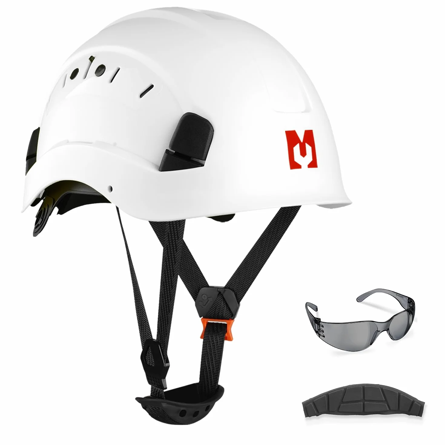 Casco de Seguridad, Casco de Protección EN397 con Gafas Antivaho, Diadema Ajustable de 53 a 63cm, Material ABS Resistente para Hombres Mujeres