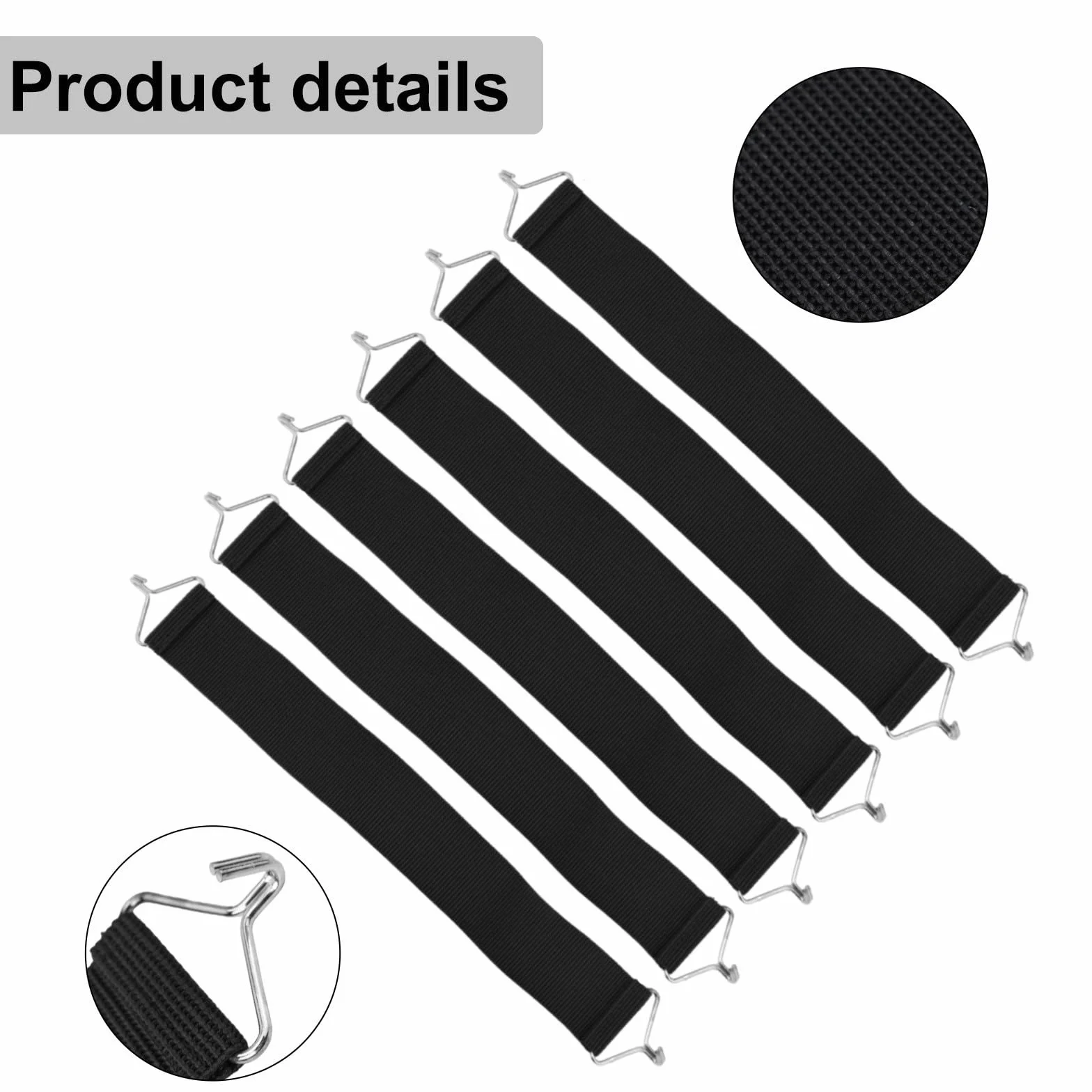 6 correas gruesas de repuesto para silla de gravedad, patio, reclinable, tumbona, cordón elástico, cordones elásticos con ganchos, piezas de reparación fuertes para sala de estar (negro)