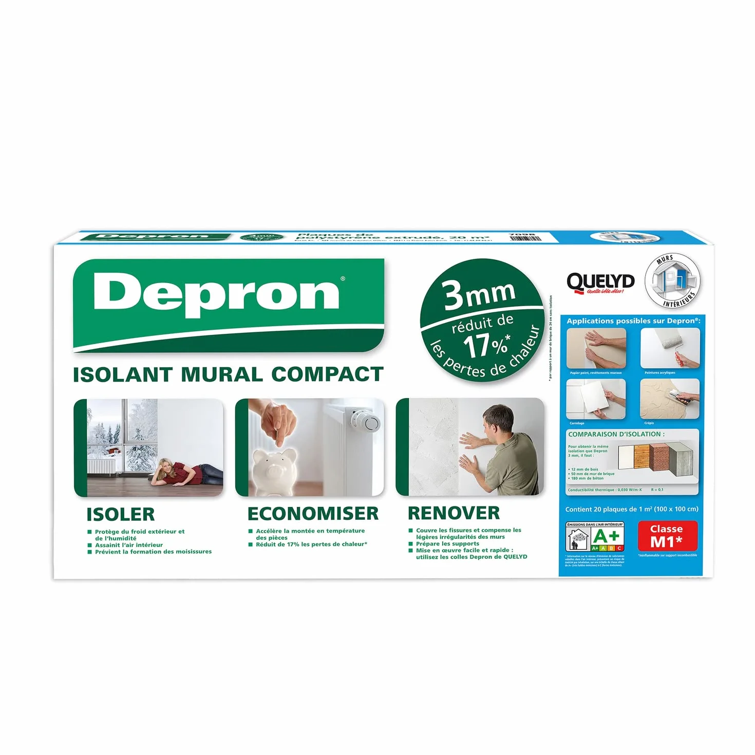 Quelyd Placas DEPRON Formato G3 - Grosor 3 mm - Placa aislante térmico - Aislante paredes interiores - Blanco - 20 Placas 1 m²